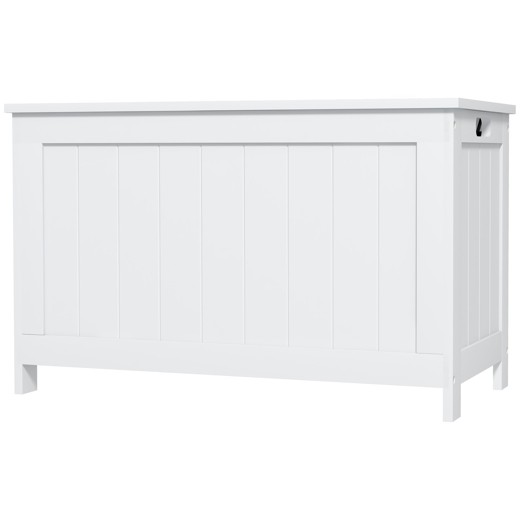 Storage Chest, Modern Storage Trunk with 2 Safety Hinges and Cut-out Handles, Wooden Toy Box for Living Room, Entryway, 76 x 40 x 48 cm, White-0