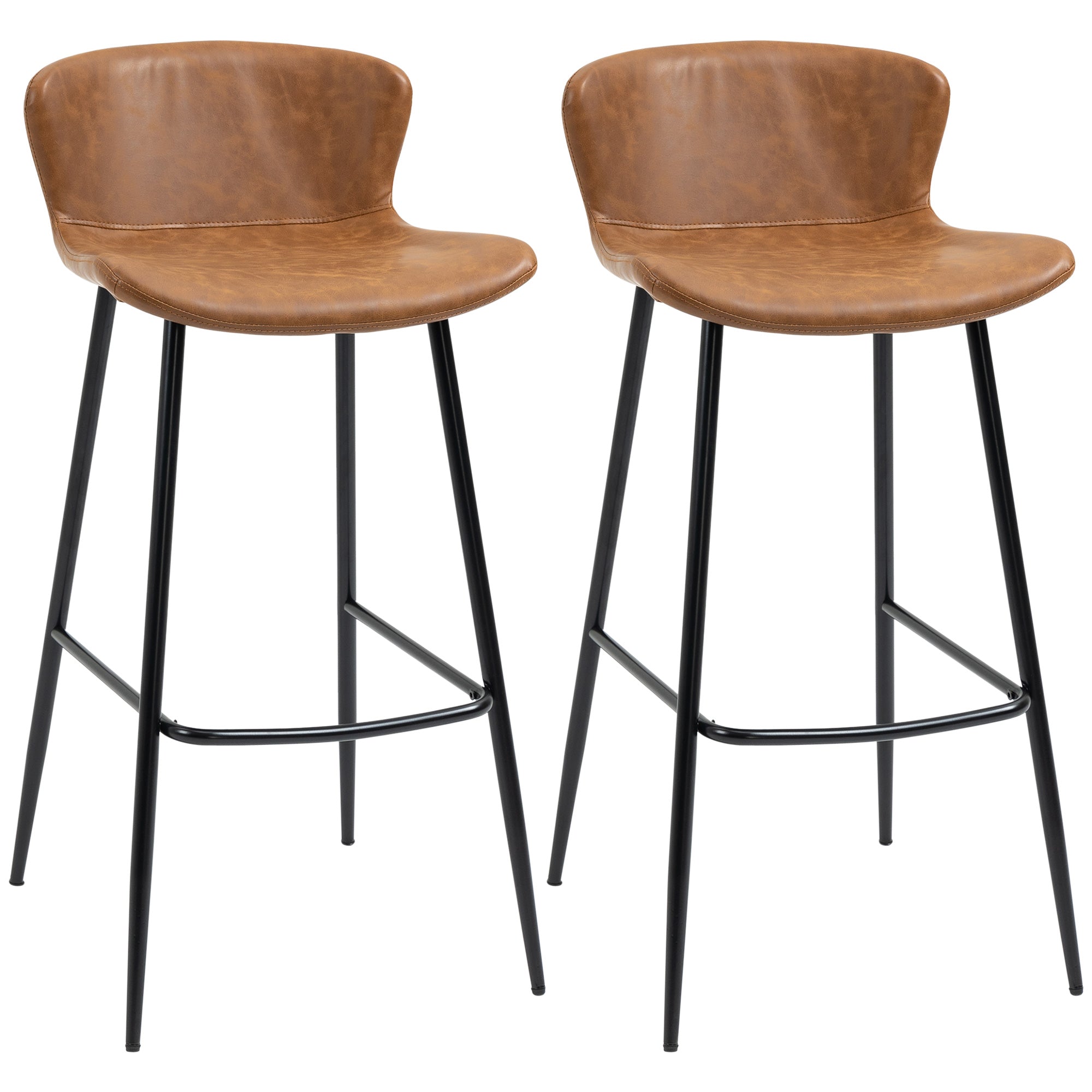 Vintage PU Leather Bar Stools Set of 2 with Steel Legs - Brown-0