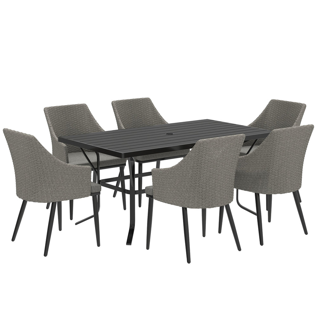 6 Seater Rattan Dining Set with Cushions and Steel Frame Grey-0