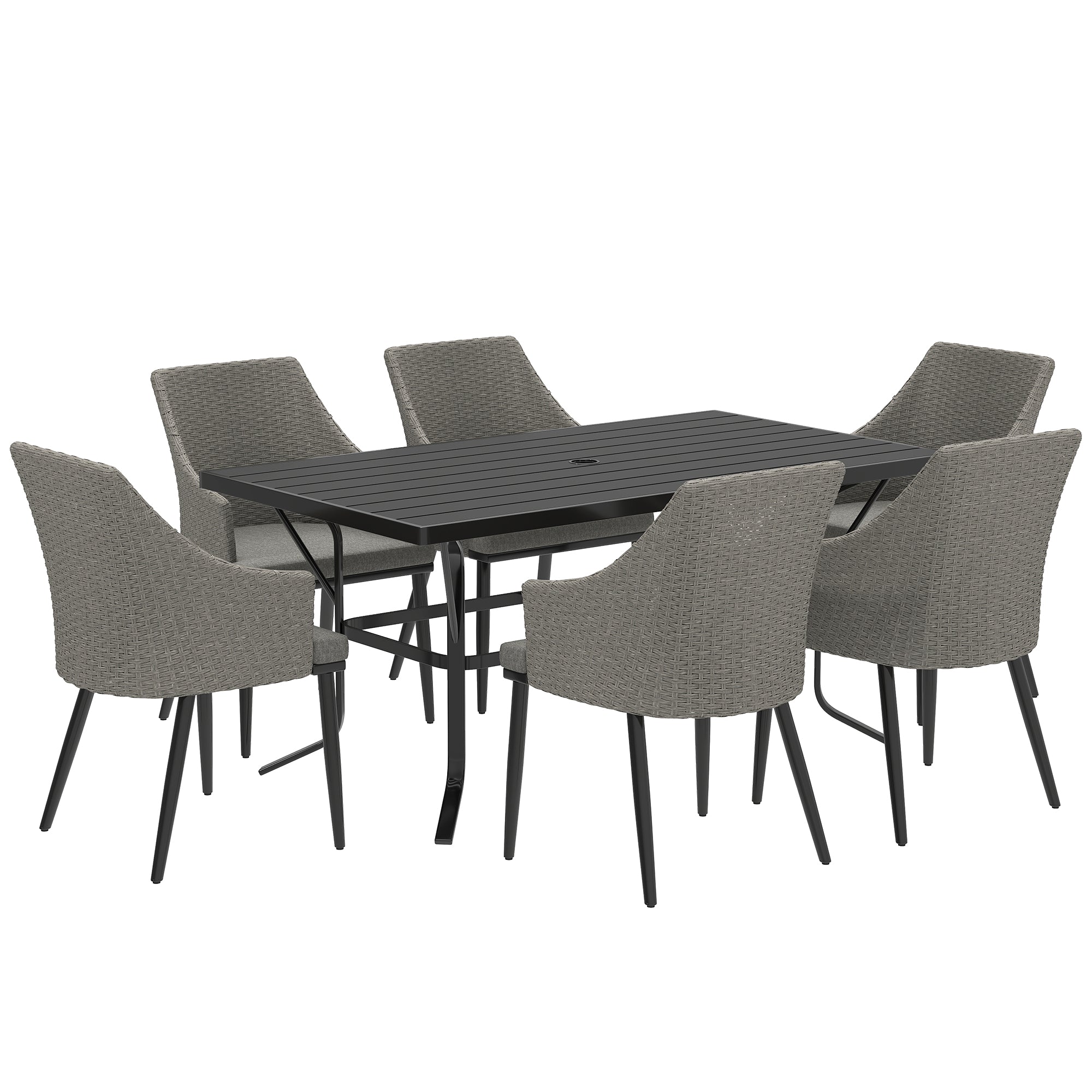 6 Seater Rattan Dining Set with Cushions and Steel Frame Grey-0