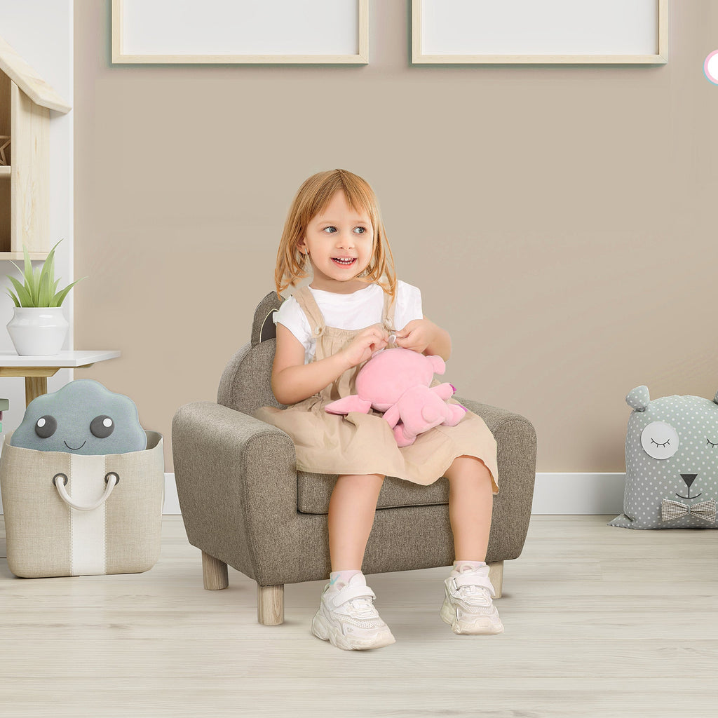 Kids Toddler Armchair Sofa with Storage Bag Brown Linen-1