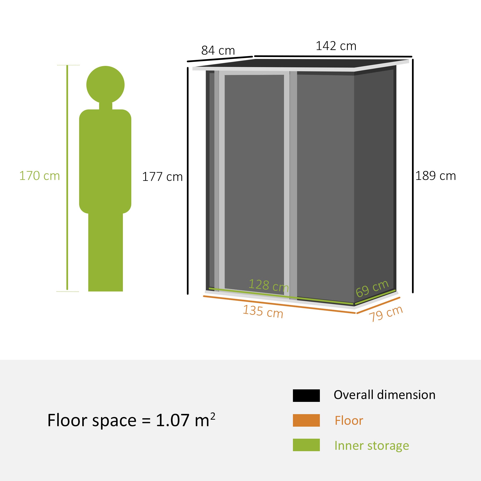Garden Storage Shed with Lockable Door and Sloped Roof - Grey Steel Frame-2