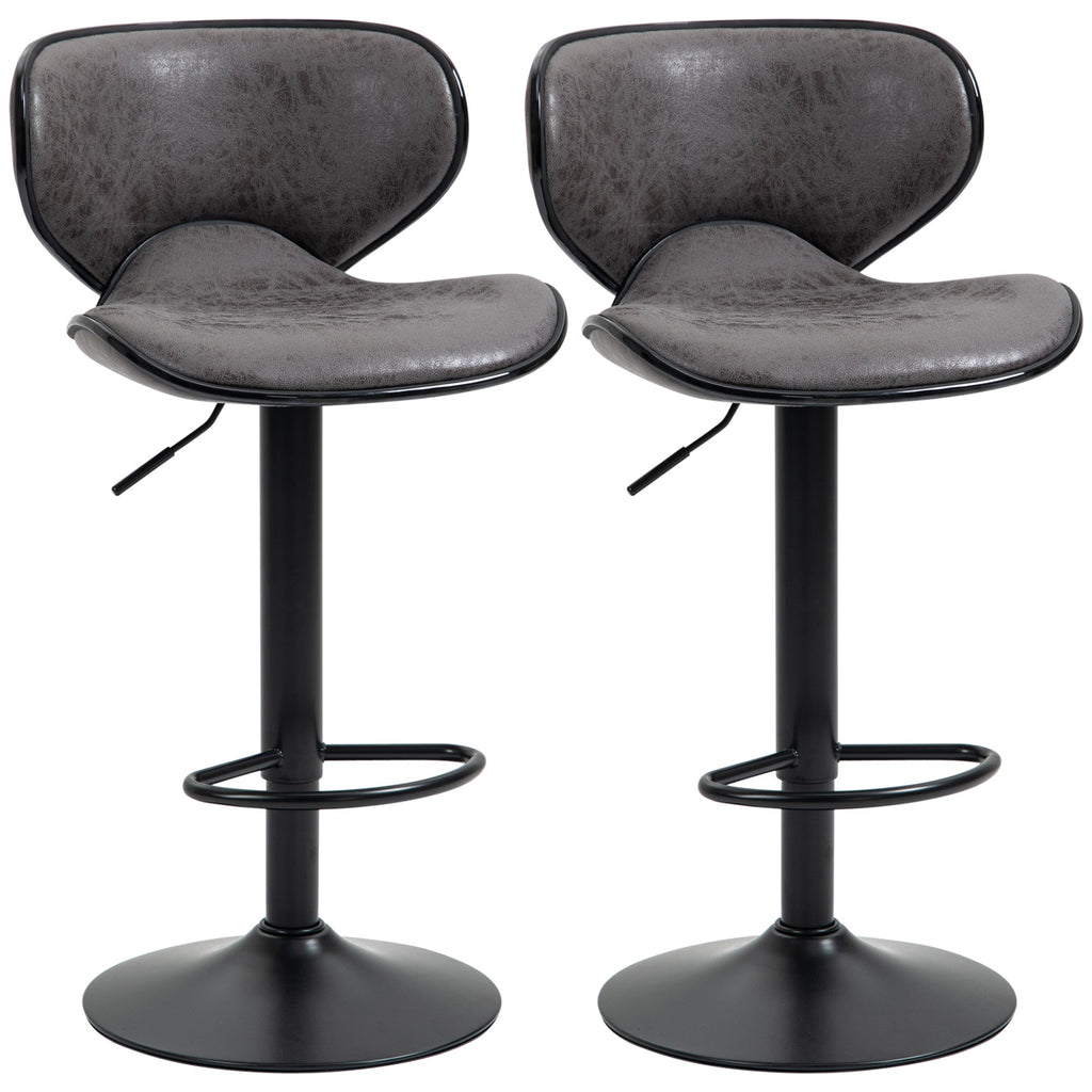 Bar Stool Set of 2 Microfiber Cloth Adjustable Height Armless Chairs with Swivel Seat, Dark Grey-0