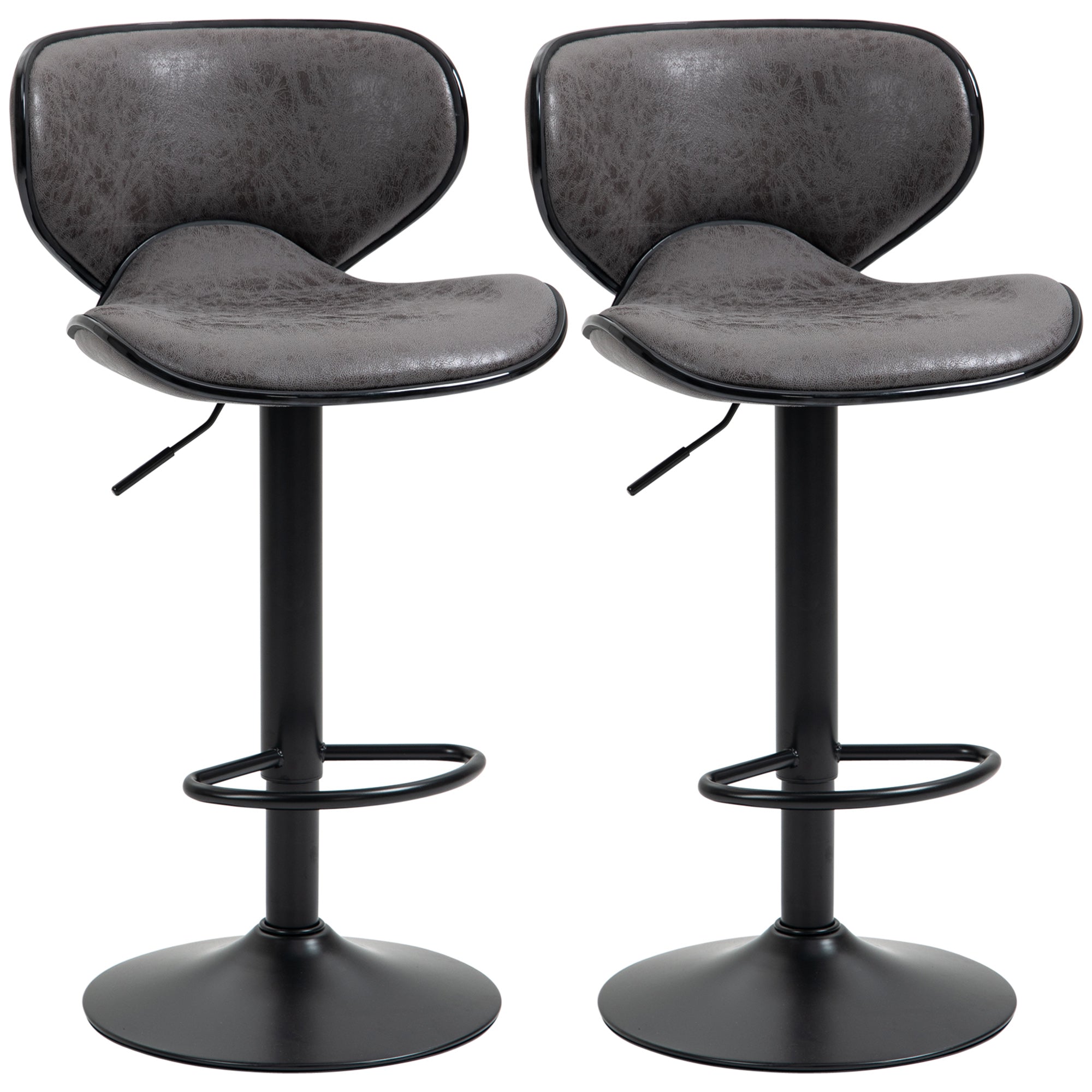 Bar Stool Set of 2 Microfiber Cloth Adjustable Height Armless Chairs with Swivel Seat, Dark Grey-0