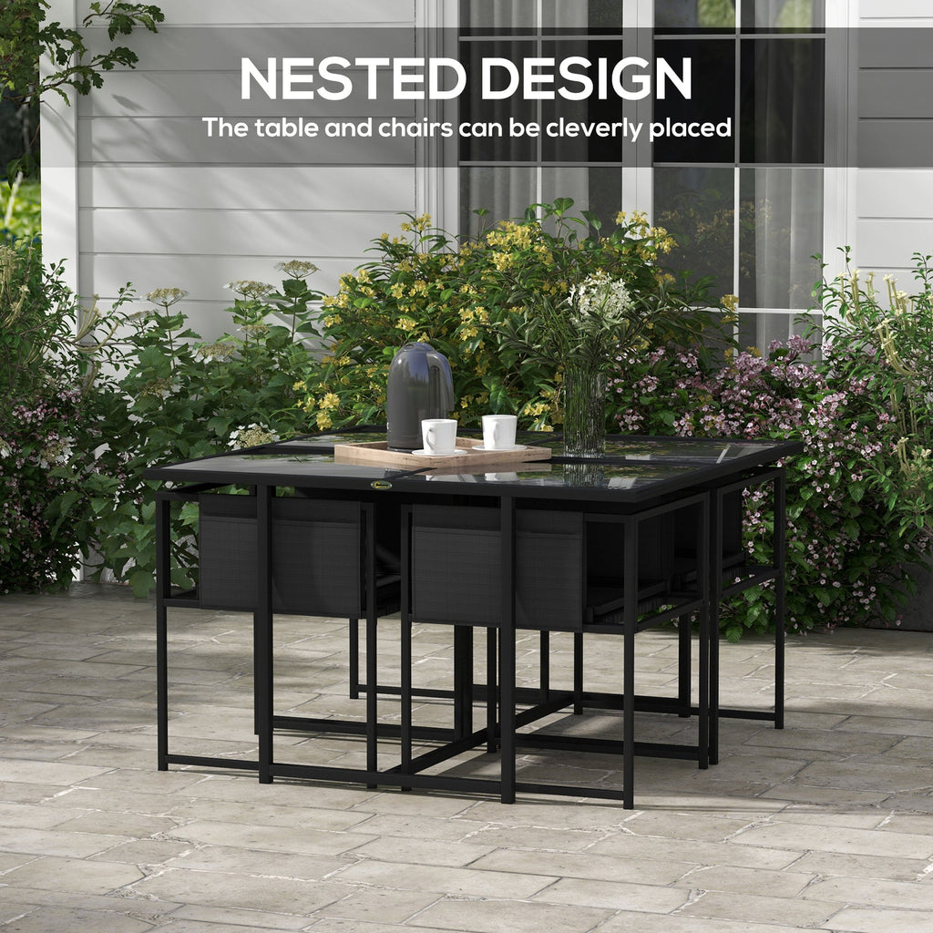 5 Piece Garden Dining Set with Breathable Mesh Seat, Adjustable Backrest, Tempered Glass Table Top for Patio, Black-3