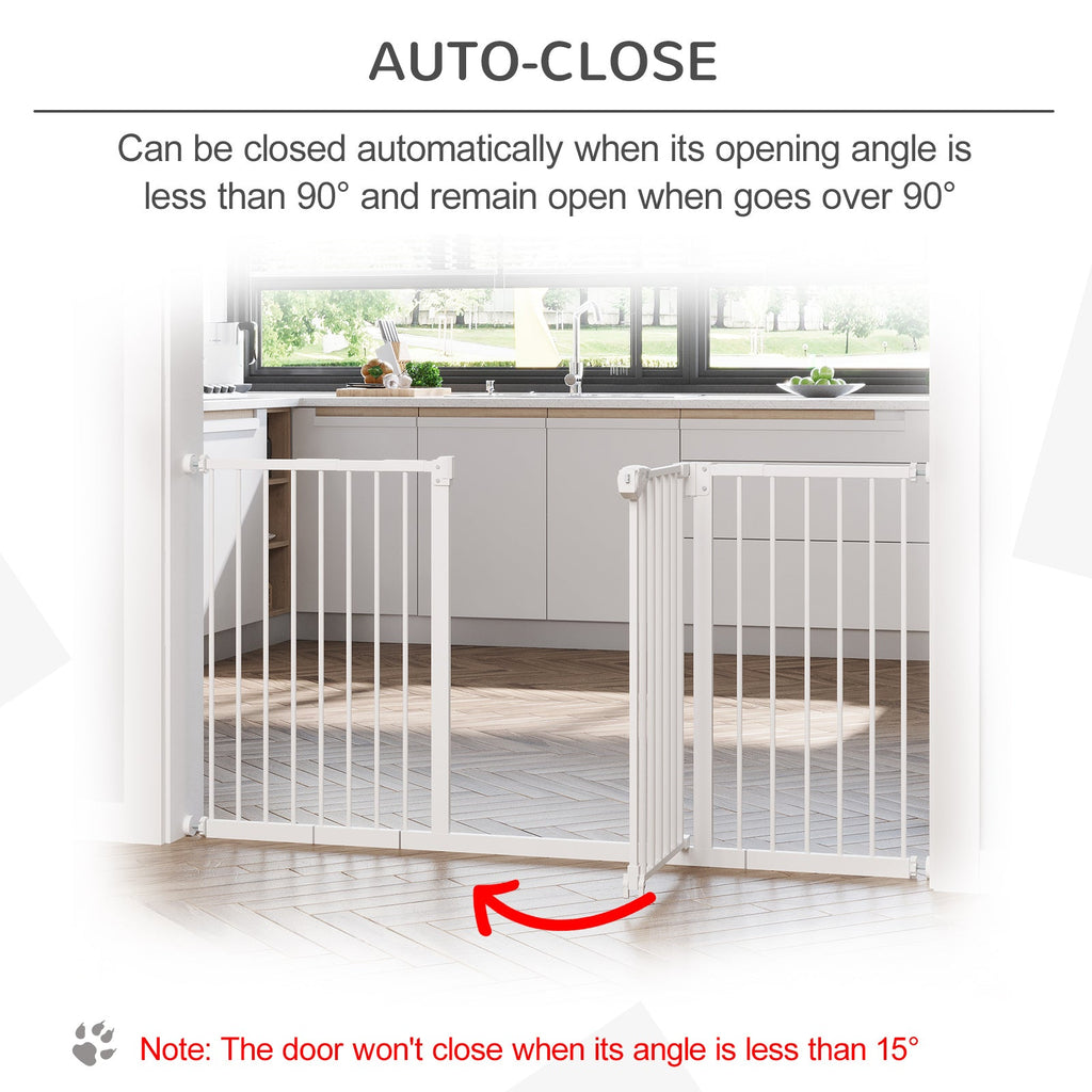 Dog Gate Stair Gate Pressure Fit Pets Barrier Auto Close for Doorway Hallway, 74-148cm Wide Adjustable, White-4