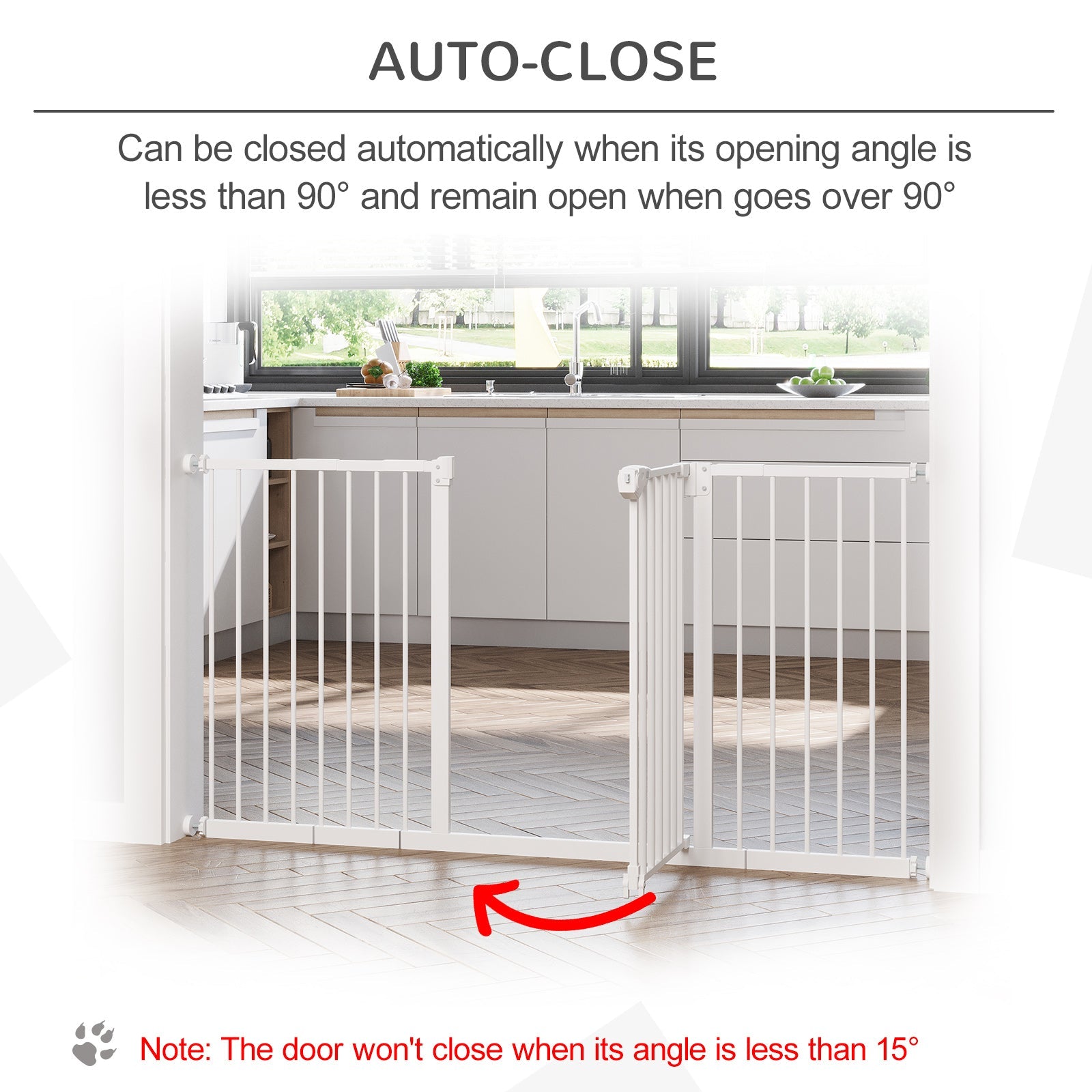 Dog Gate Stair Gate Pressure Fit Pets Barrier Auto Close for Doorway Hallway, 74-148cm Wide Adjustable, White-4
