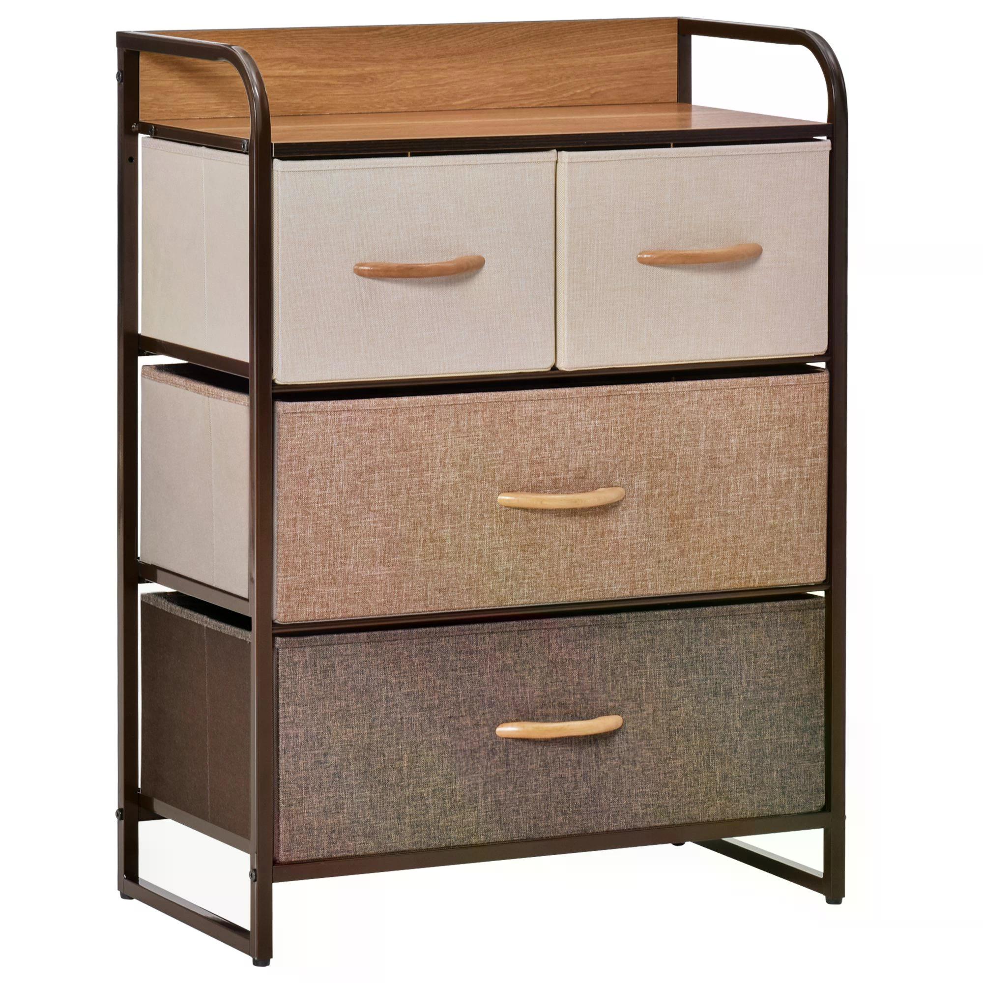 4-Drawer Dresser, 3-Tier Storage Organizer, Tower Unit for Bedroom Hallway Closets with Steel Frame Wooden Top-0