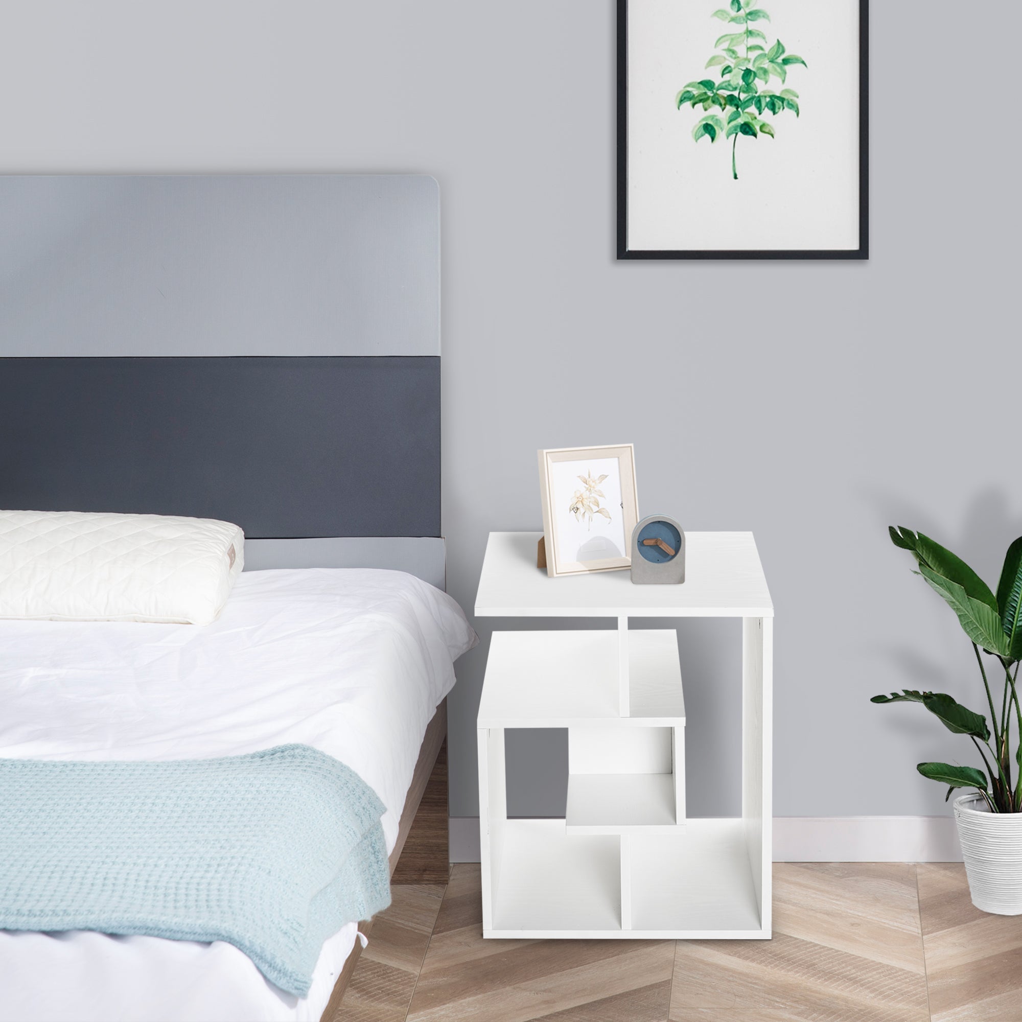 Side Table, 3 Tier End Table with Open Storage Shelves, Living Room Coffee Table Organiser Unit, White-3