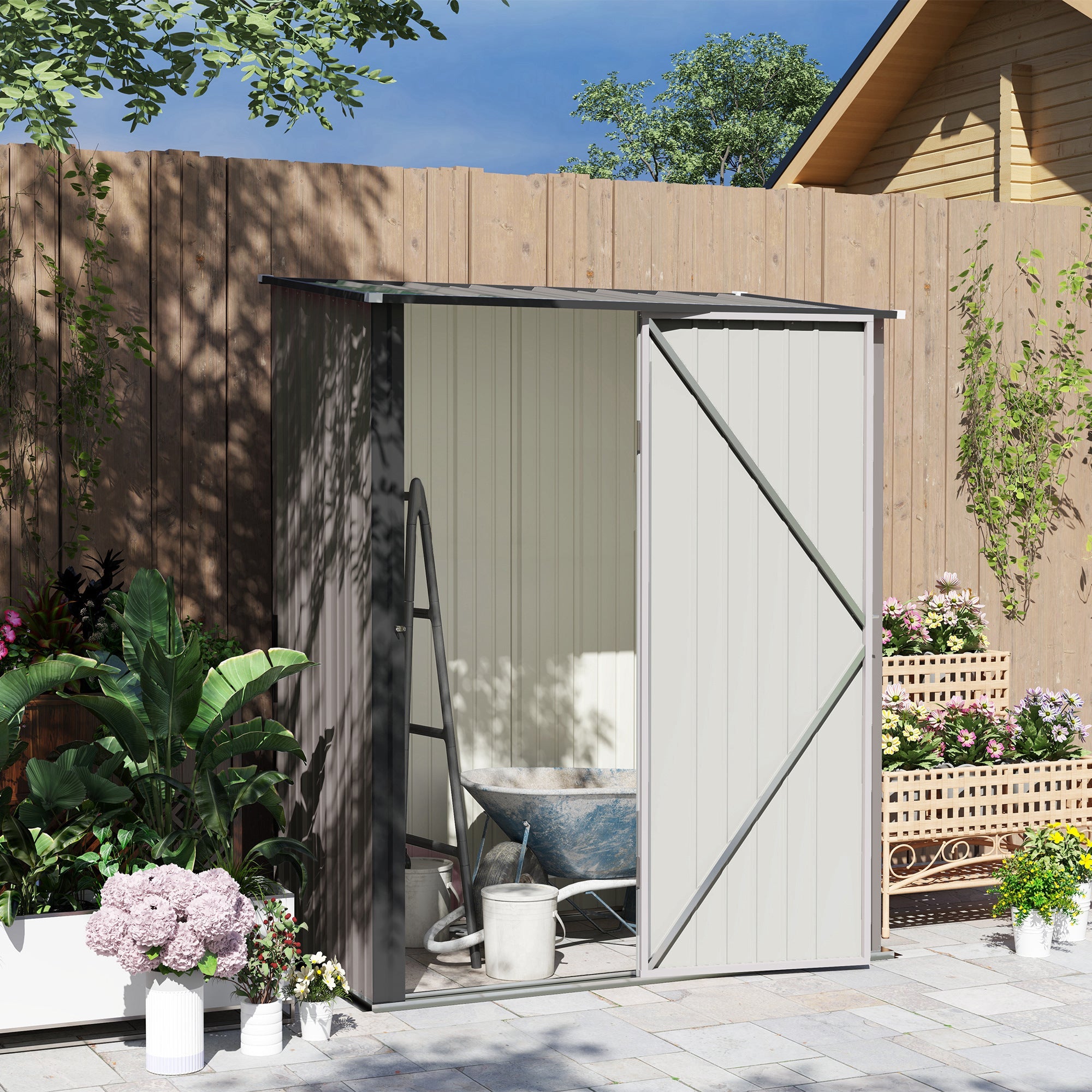 5.3 x 3.1ft Corrugated Steel Garden Shed - Robust Light Grey Storage-1