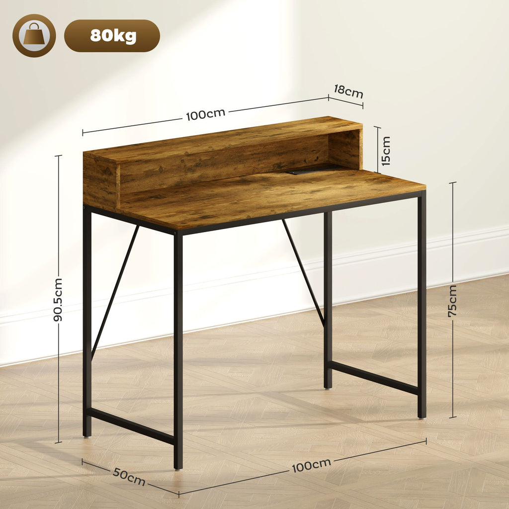 100cm Computer Desk with LED Lights and Power Outlets, Gaming Desk with Monitor Stand, Computer Table with Remote for Home Office Study, Rustic Brown-2