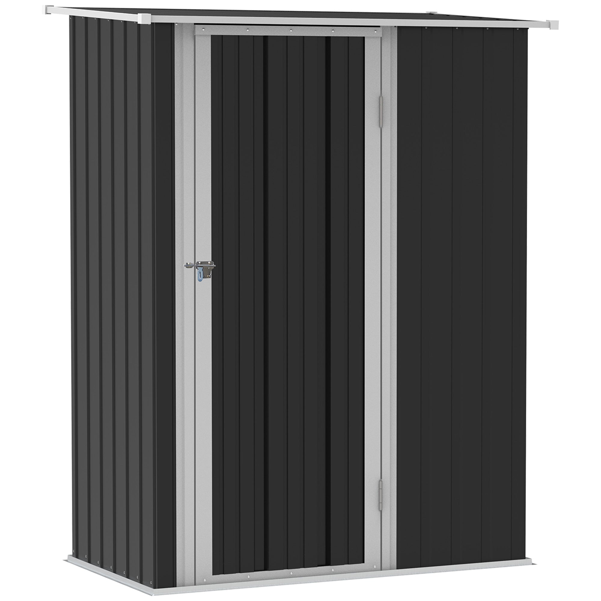 Garden Storage Shed with Lockable Door and Sloped Roof - Grey Steel Frame-0