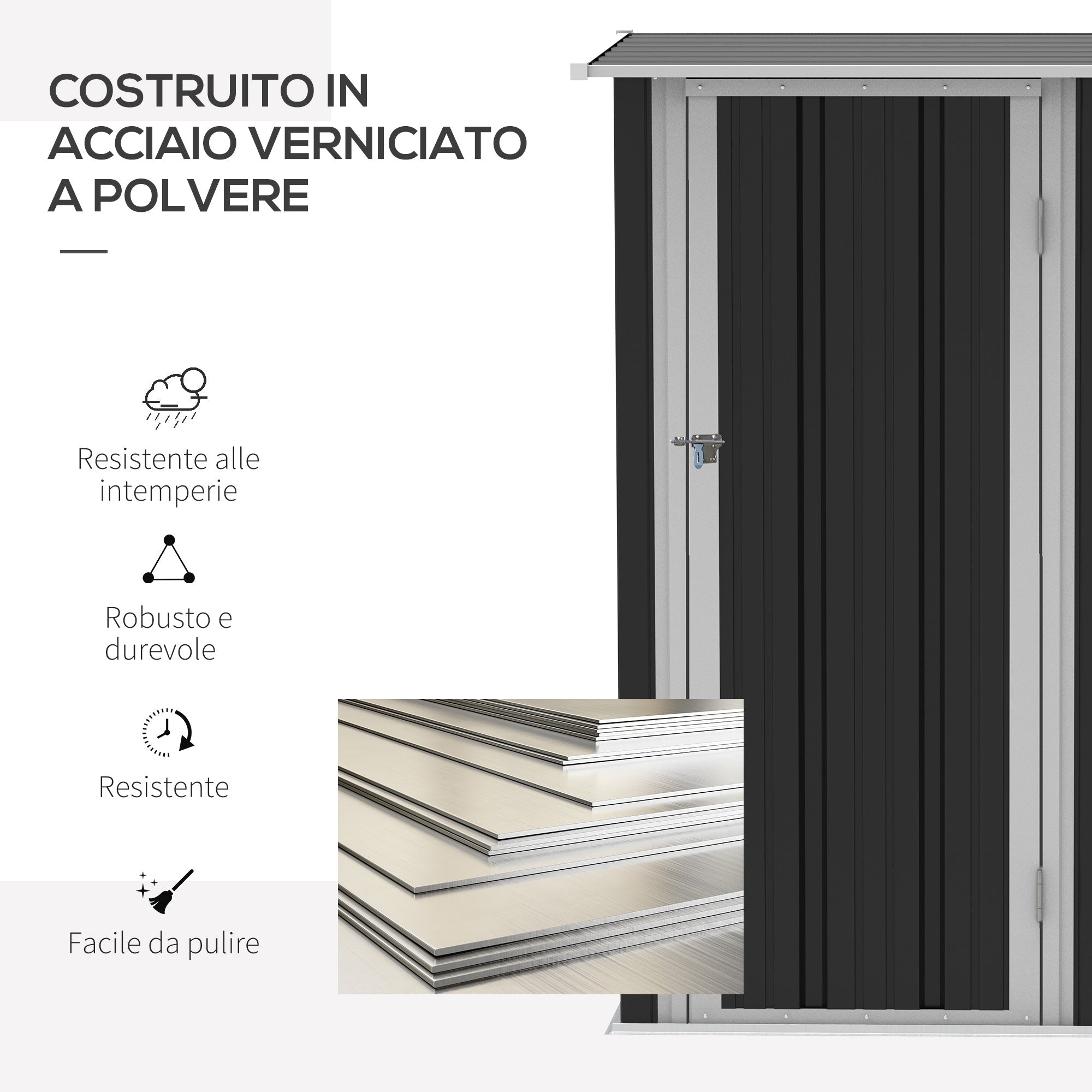 Garden Storage Shed with Lockable Door and Sloped Roof - Grey Steel Frame-3