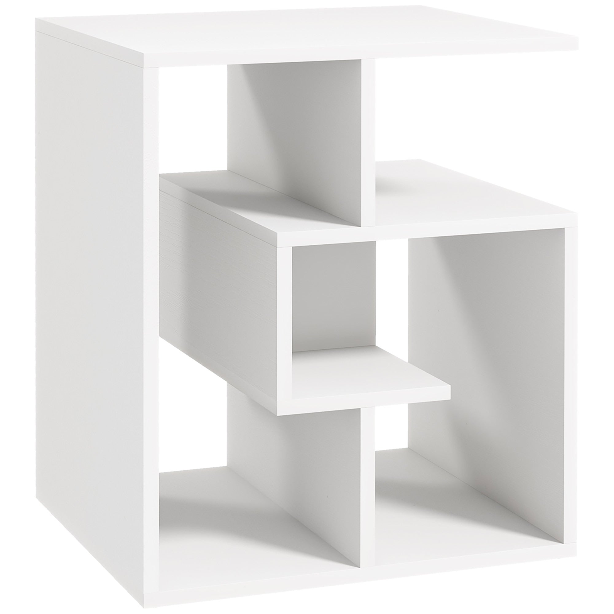 Side Table, 3 Tier End Table with Open Storage Shelves, Living Room Coffee Table Organiser Unit, White-0