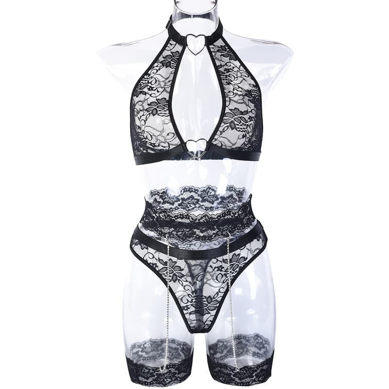Chain Lace Fashion Girl Sexy Lingerie Set-16