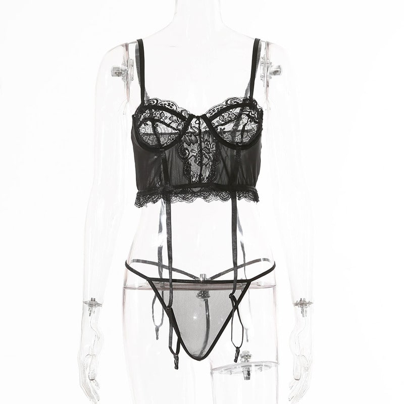 Simple Lace Hollow Out Sexy Lingerie Set-9