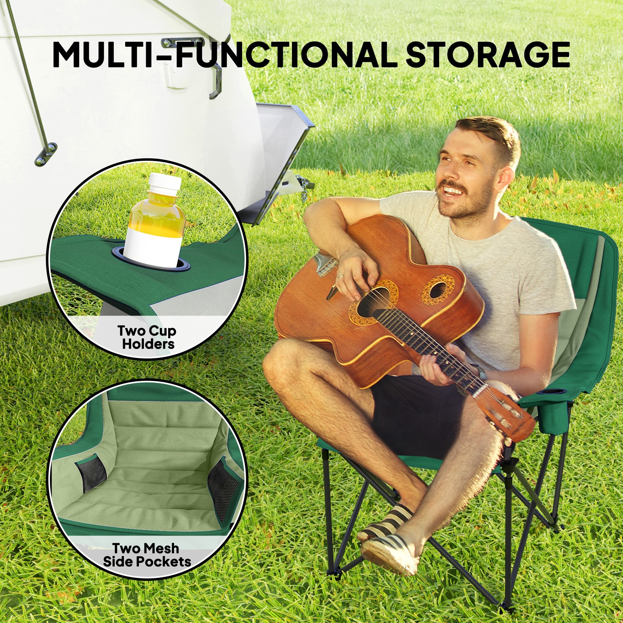 Comfortable Portable Padded Camping Chair with Cup Holders - Olive Green-4