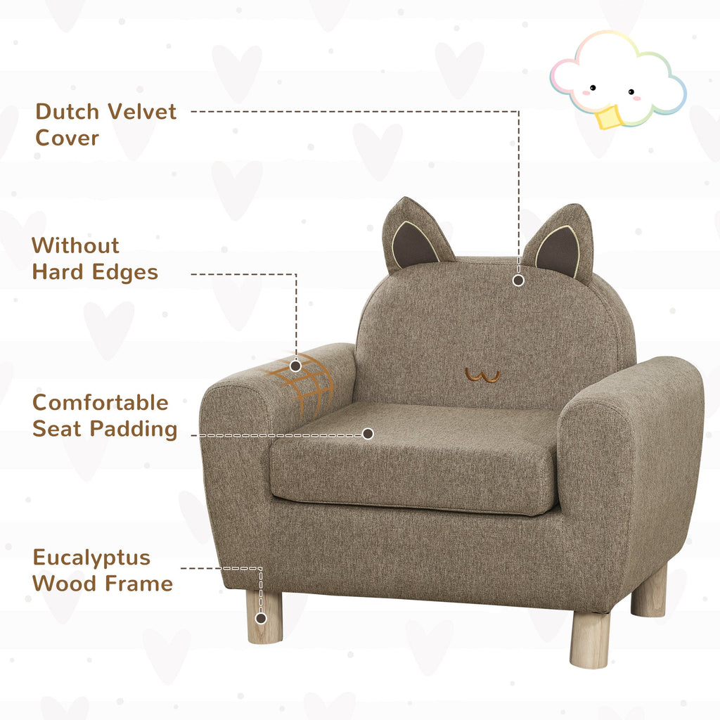 Kids Toddler Armchair Sofa with Storage Bag Brown Linen-3