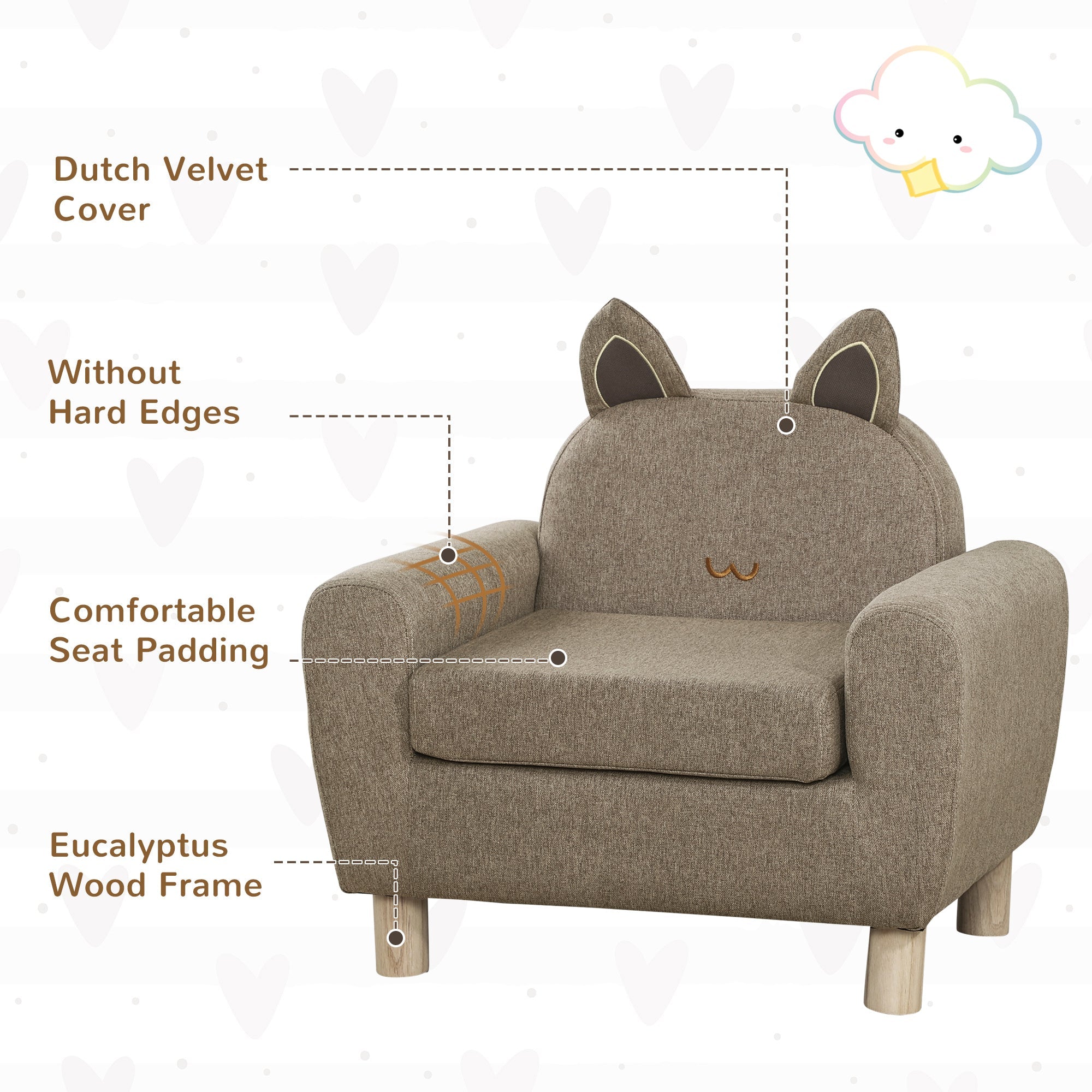 Kids Toddler Armchair Sofa with Storage Bag Brown Linen-3