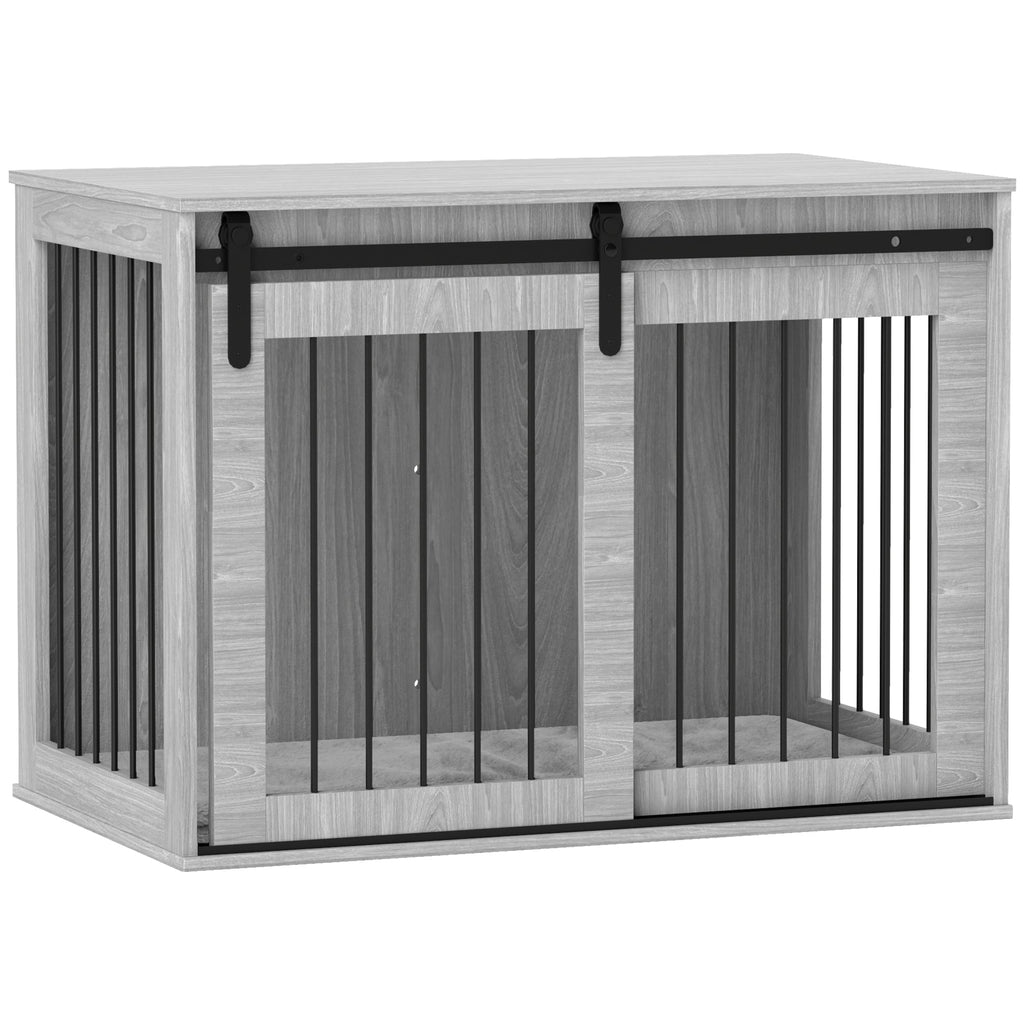 98cm Dog Crate Furniture with Removable Cushion for Large Dogs - Grey-0