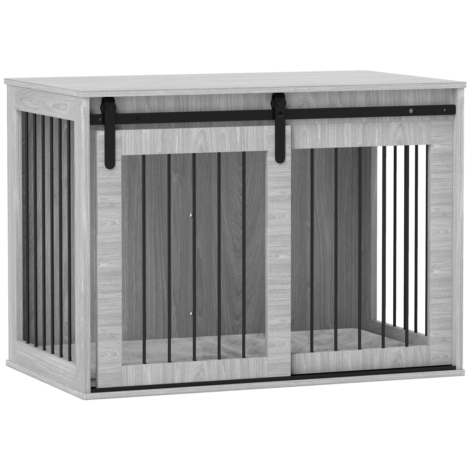 98cm Dog Crate Furniture with Removable Cushion for Large Dogs - Grey-0