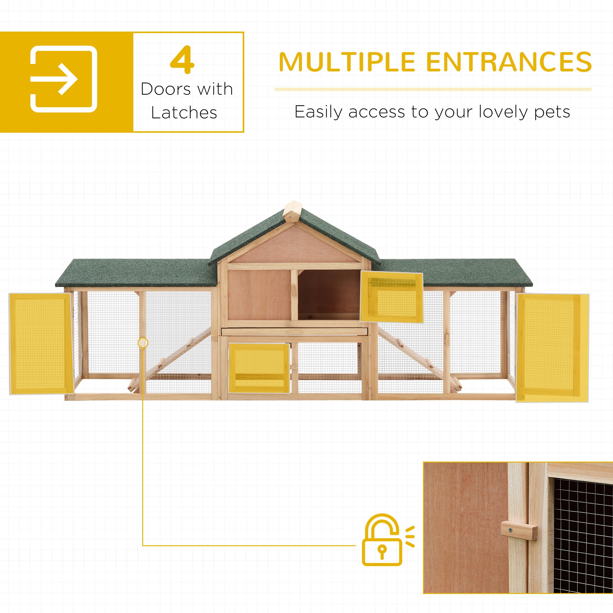 Deluxe Two-Storey Wooden Bunny Rabbit Hutch, Guinea Pig Hutch, w/ Ladder Outdoor Run Box Slide-out Tray 210 x 45.5 x 84.5 cm-3