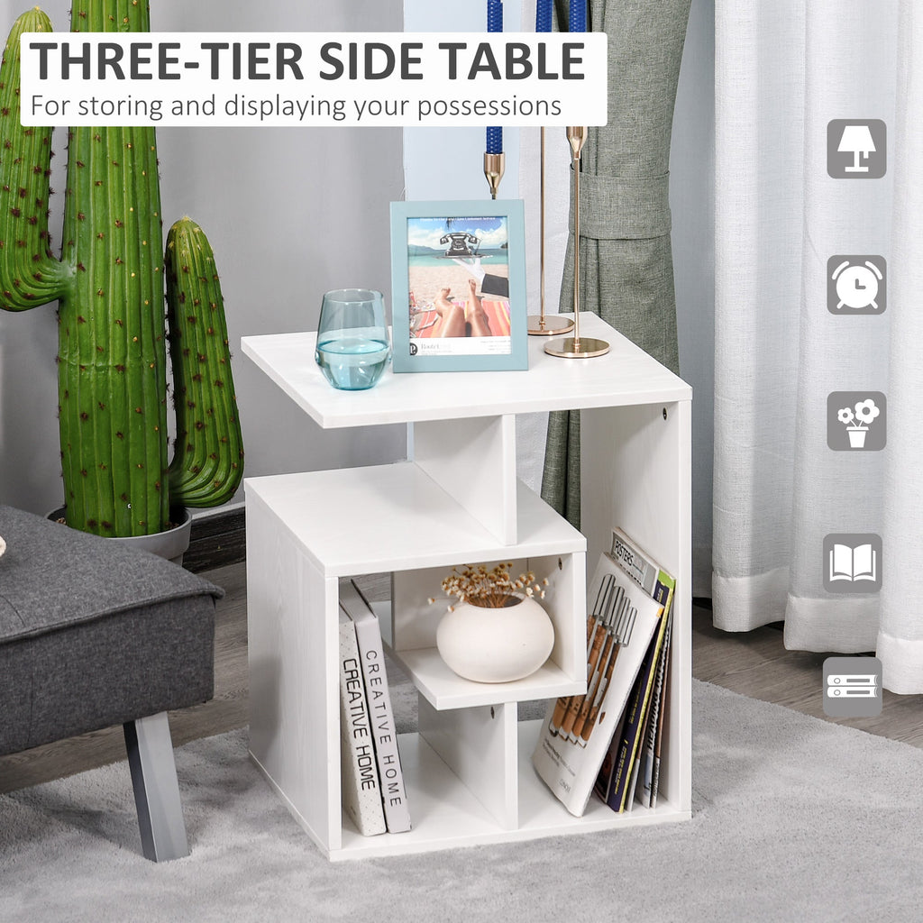 Side Table, 3 Tier End Table with Open Storage Shelves, Living Room Coffee Table Organiser Unit, White-4