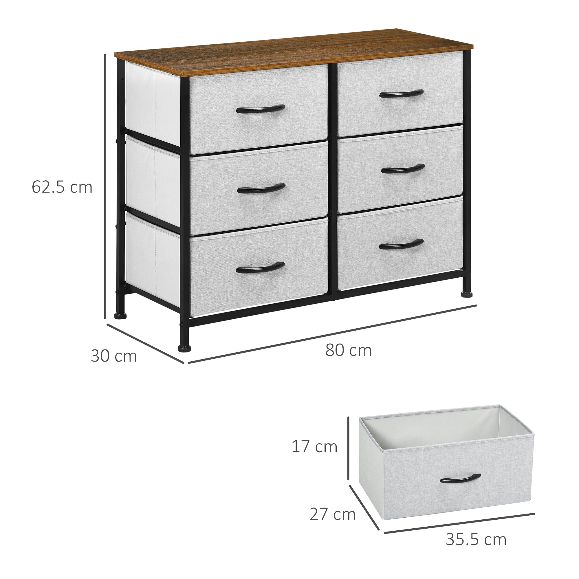 Chest of Drawers, Fabric Storage Drawers, Industrial Bedroom Dresser w/6 Fabric Drawers, Steel Frame, Wooden Top for Nursery, Living Room Grey-2