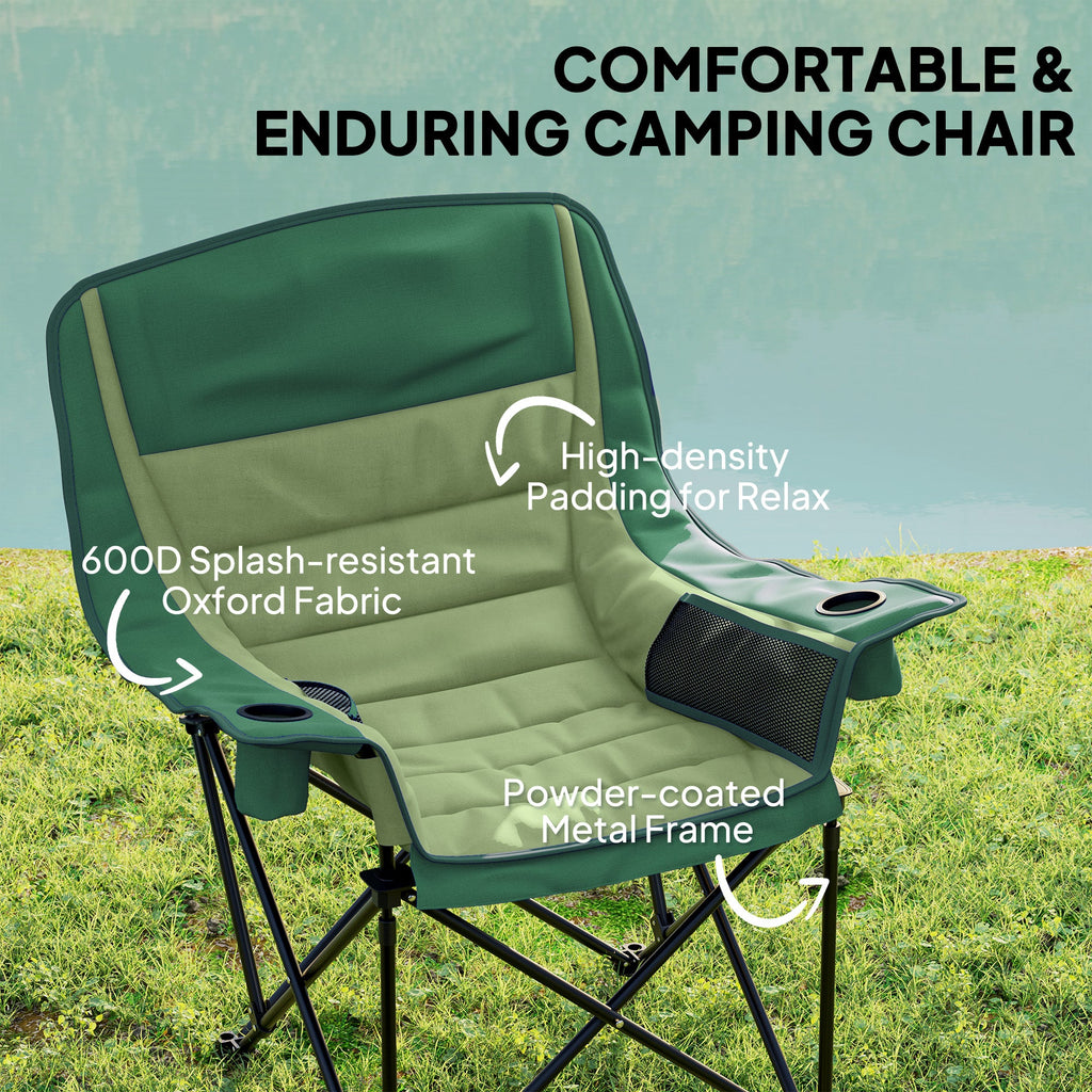 Comfortable Portable Padded Camping Chair with Cup Holders - Olive Green-3