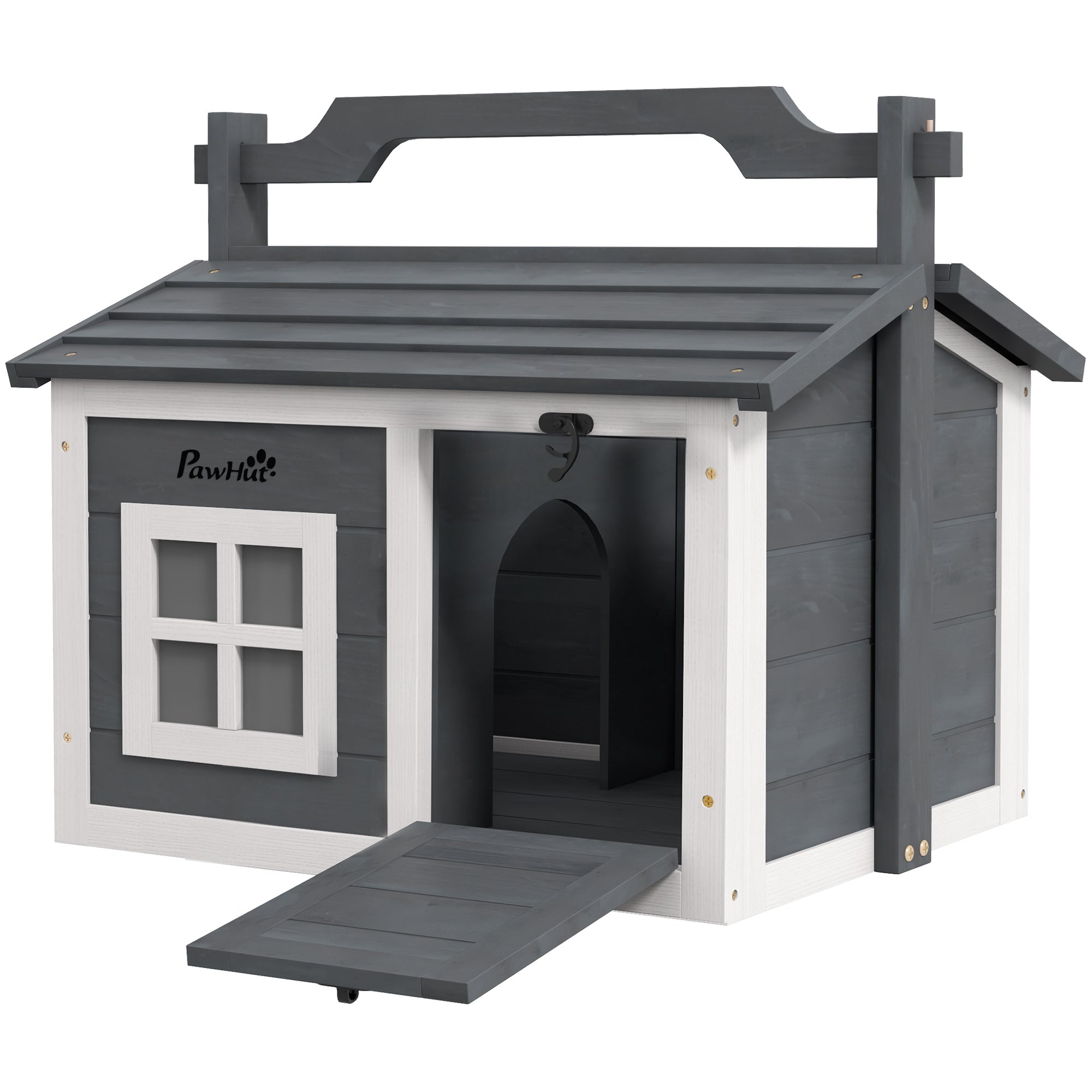 Indoor Rabbit Hutch, Portable Small Animal House Outdoor with Top Handle, Openable Roof - Grey-0