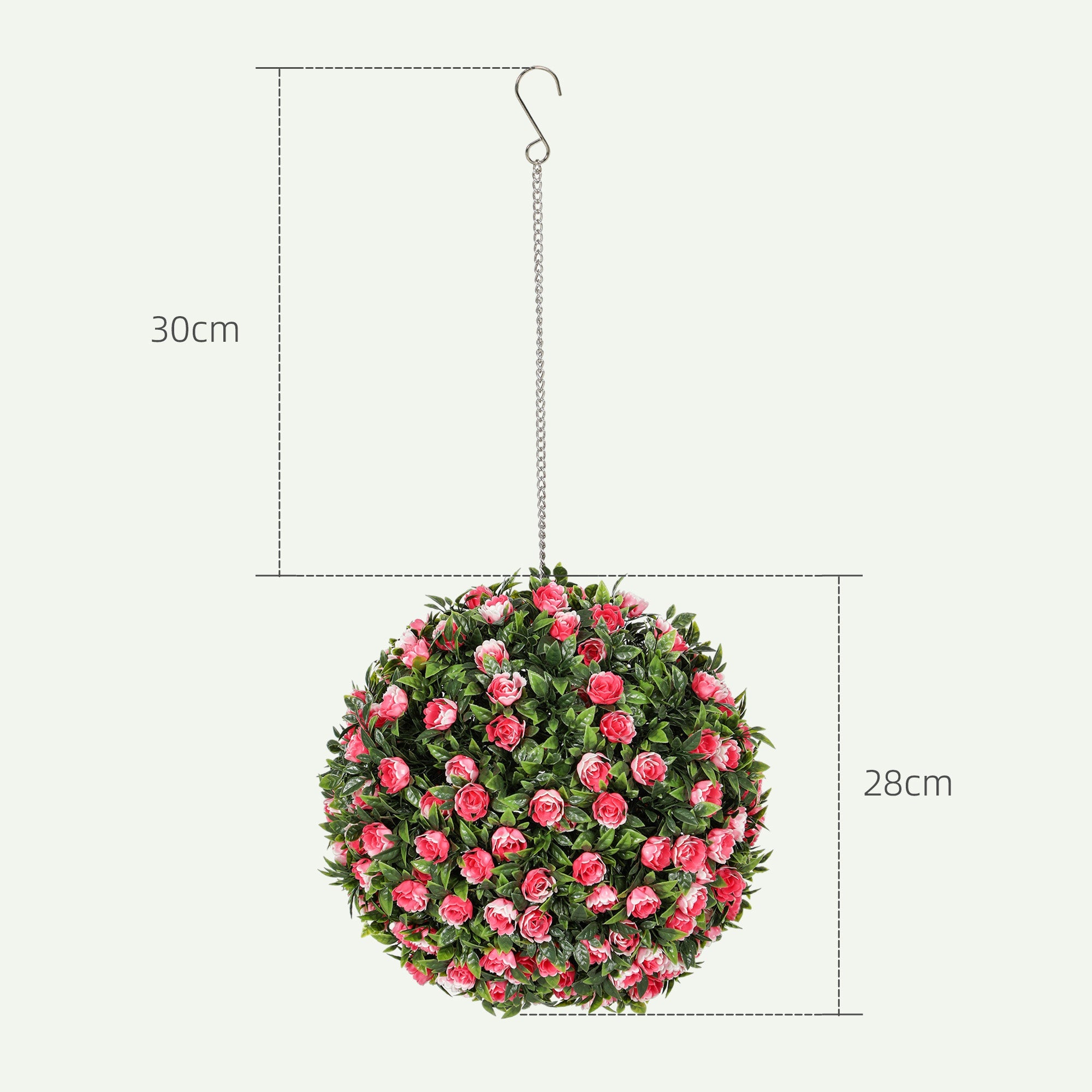 Set of 2 Decorative Artificial Plants, UV-protected Artificial Plant Topiary Rose Balls, Fake Plants for Home Indoor outdoor Decor, 28cm, Pink-2