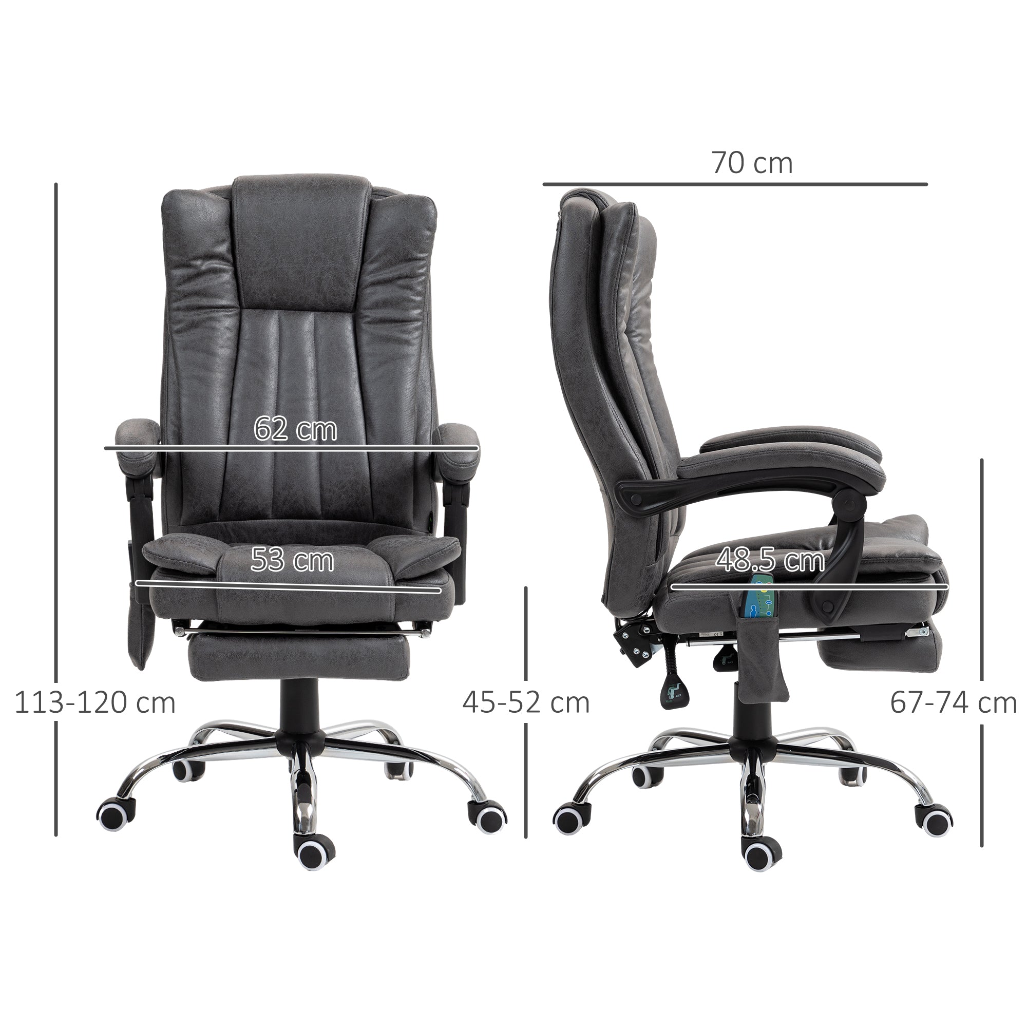 Six-Point Massage Chair, with Heat and Footrest - Dark Grey-2