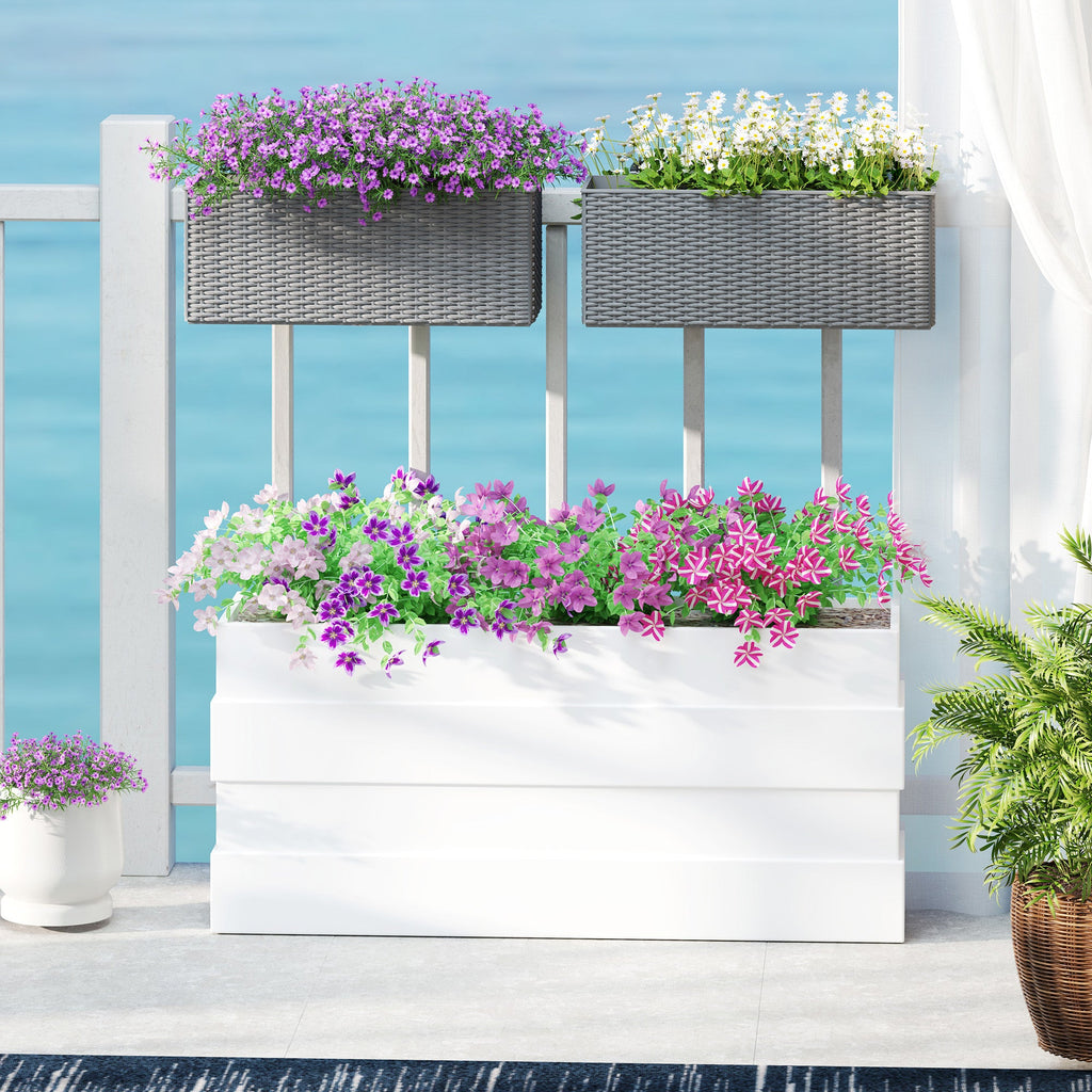 Set of Two Rattan Effect Raised Garden Planters with Hooks - Grey-1