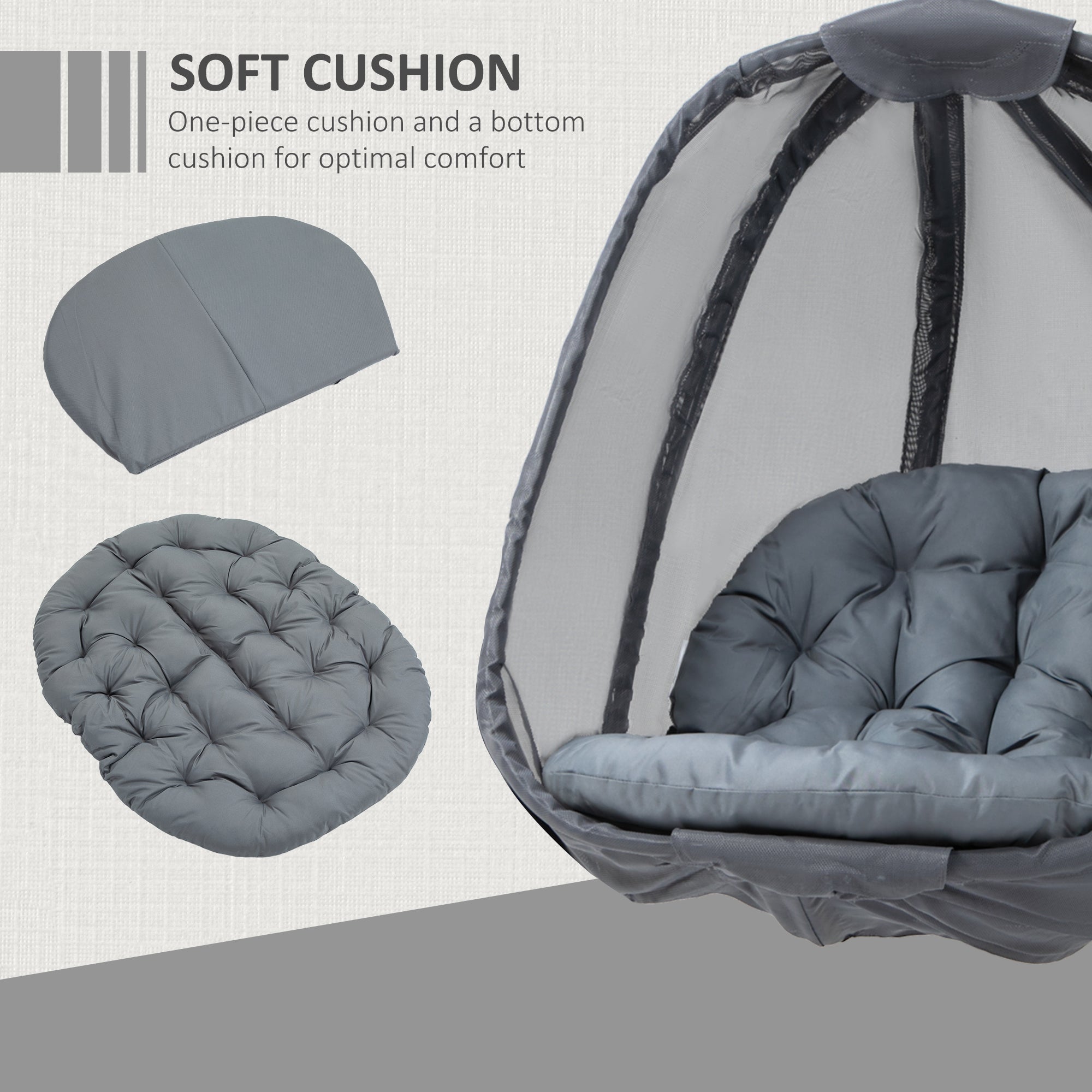 Hanging Egg Chair with Folding Stand and Cushion - Grey-3