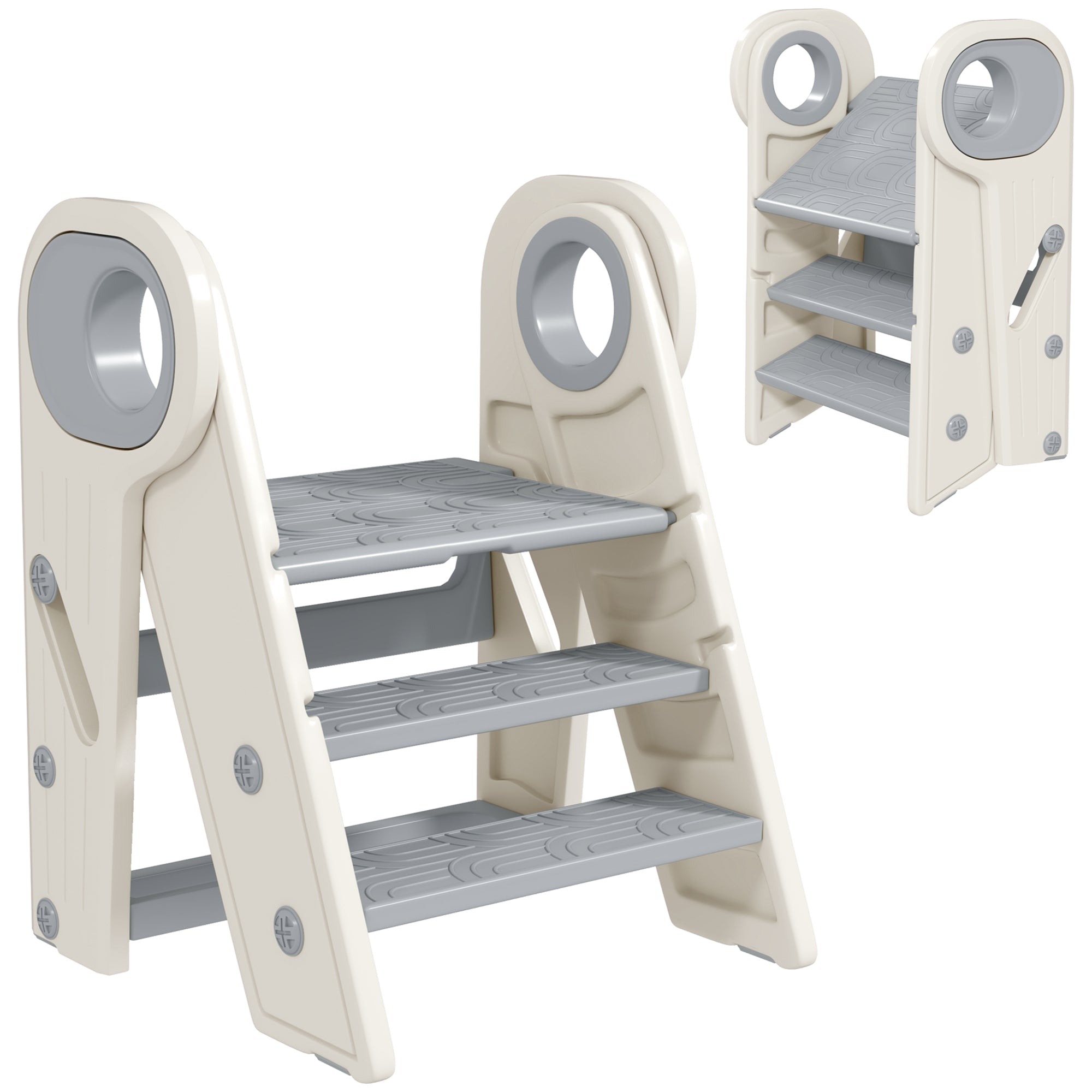 Foldable Adjustable Toddler Tower with Non-Slip Surface Grey-0