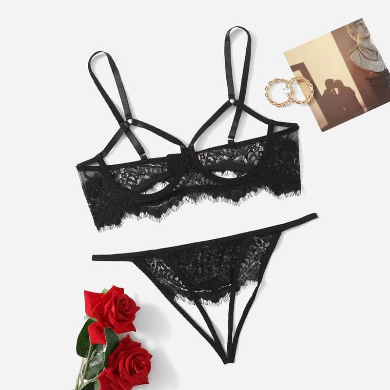 Lace Sexy Breastless Lingerie Set Over View