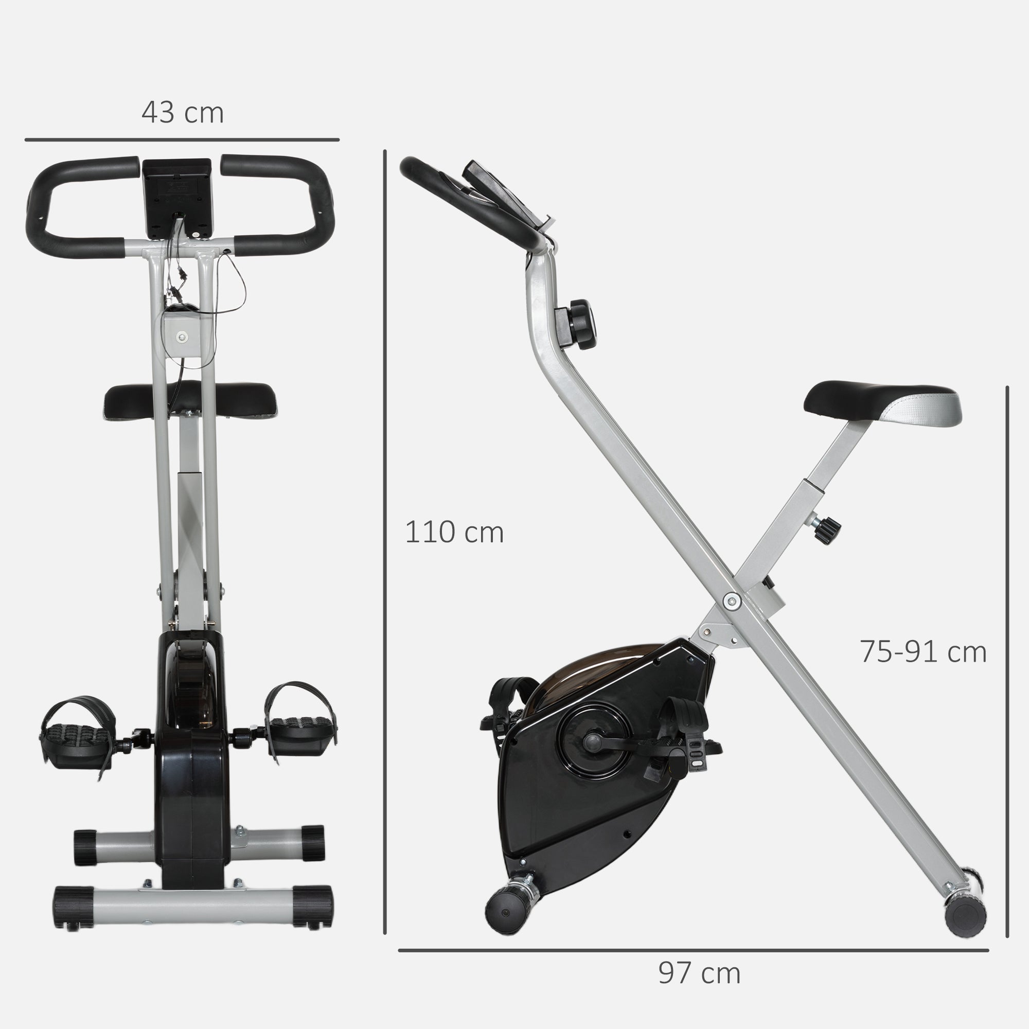 Folding Exercise Bike with 8-Level Magnetic Resistance and Heart Rate Sensor - Black Grey-2