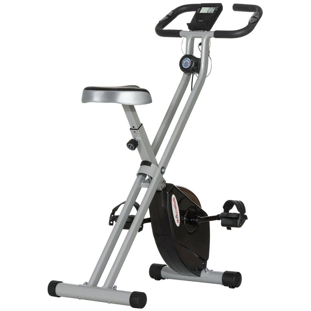 Folding Exercise Bike with 8-Level Magnetic Resistance and Heart Rate Sensor - Black Grey-0