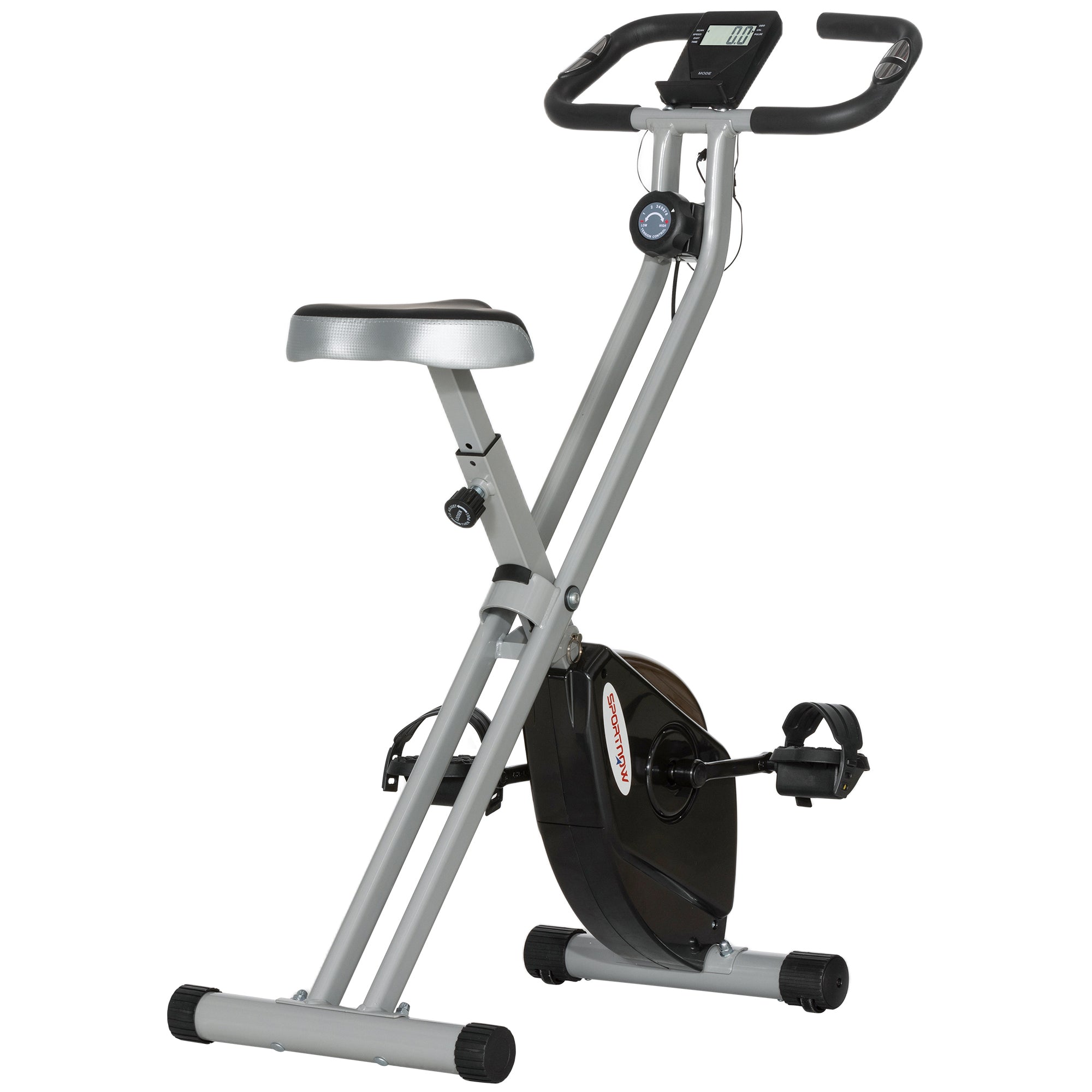 Folding Exercise Bike with 8-Level Magnetic Resistance and Heart Rate Sensor - Black Grey-0