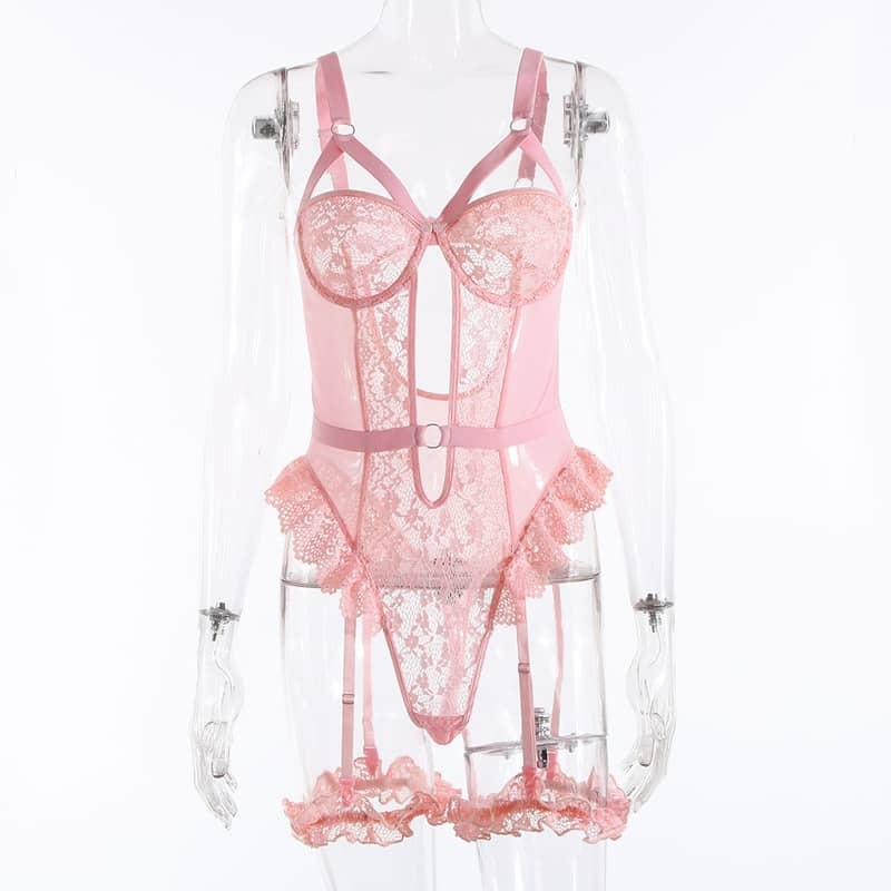 Pink Cute Sexy Lace Teddy Lingerie Set