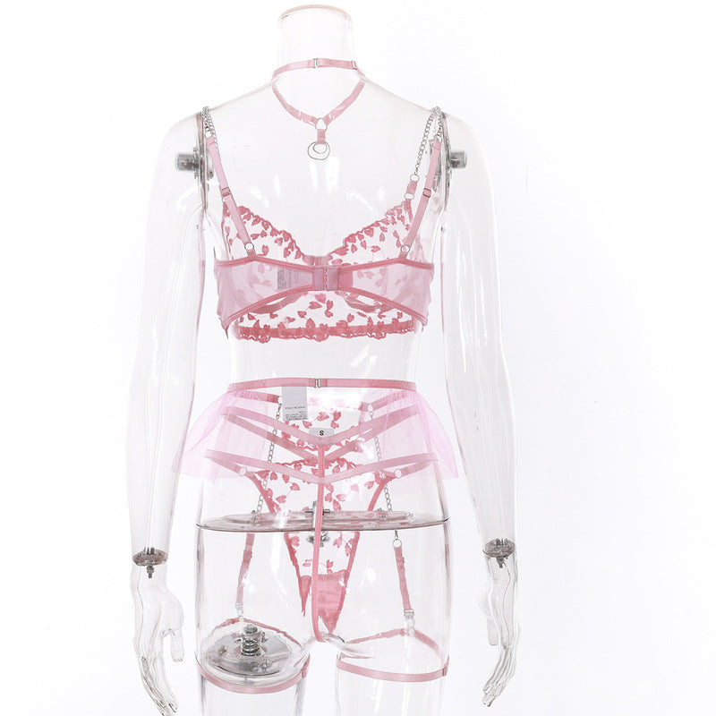 Red Lace Embroidery Sexy Lingerie Set-Front View