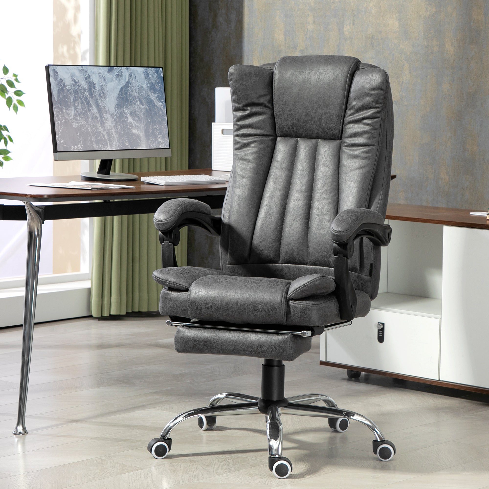 Six-Point Massage Chair, with Heat and Footrest - Dark Grey-1