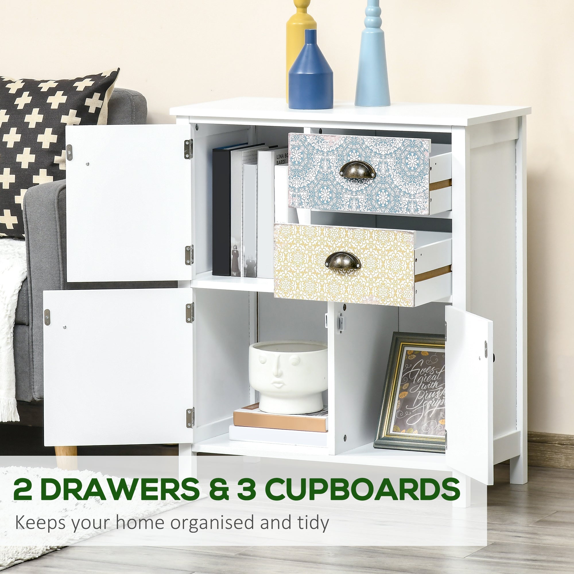 Drawer Table Sideboard Multi-purpose Storage Chest Shabby Chic Entryway Living Room Bedroom Furniture Organizer Unit-3