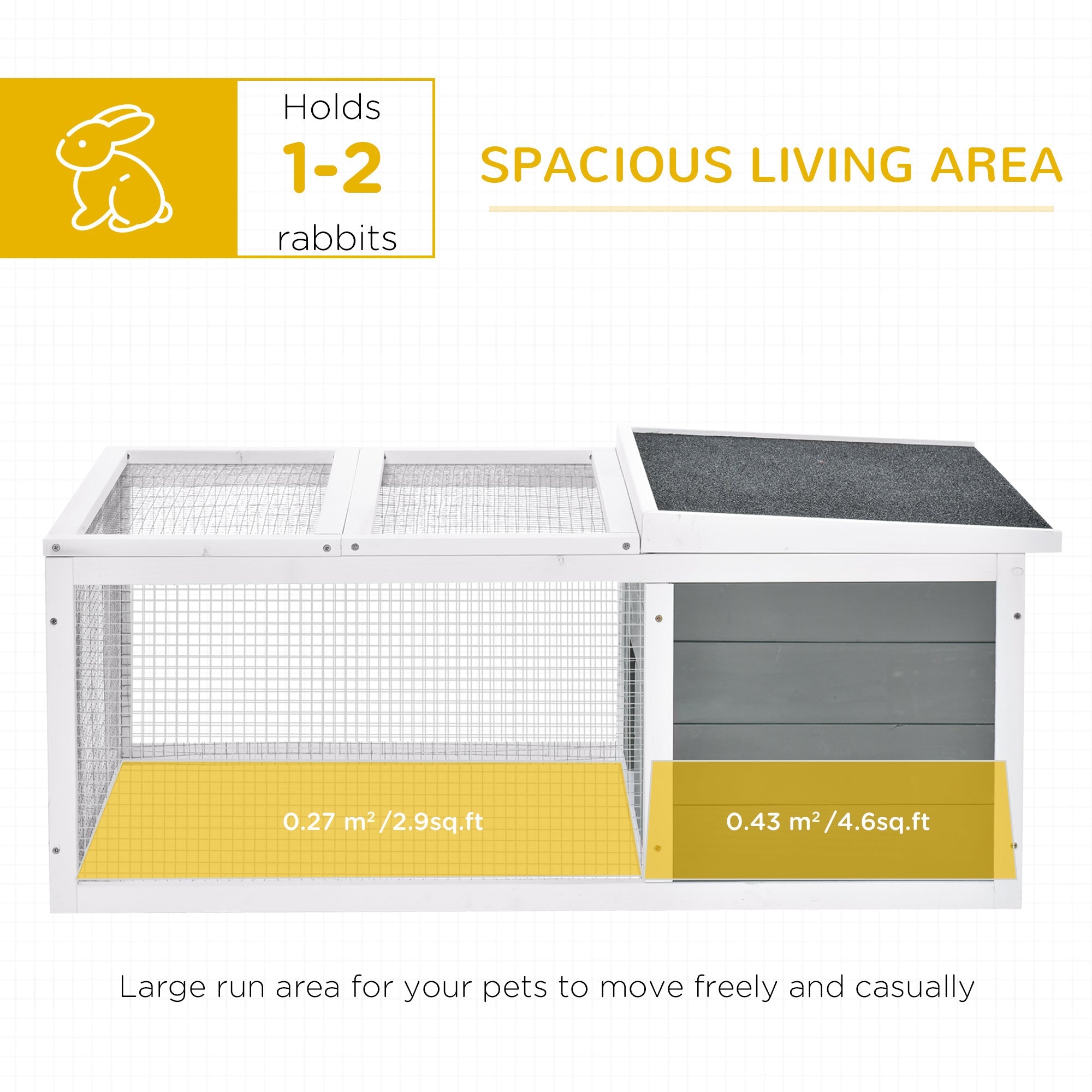 Indoor Outdoor Wooden Rabbit Hutch Small Animal Cage Pet Run Cover, with UV-resistant Asphalt roof and Water-repellent Paint-3
