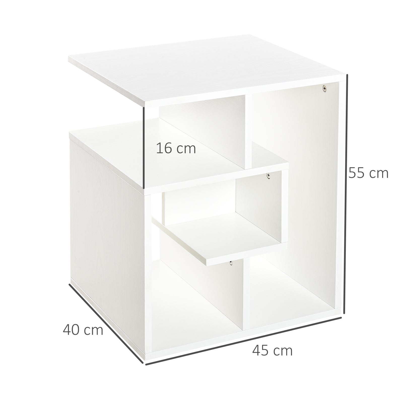 Side Table, 3 Tier End Table with Open Storage Shelves, Living Room Coffee Table Organiser Unit, White-2