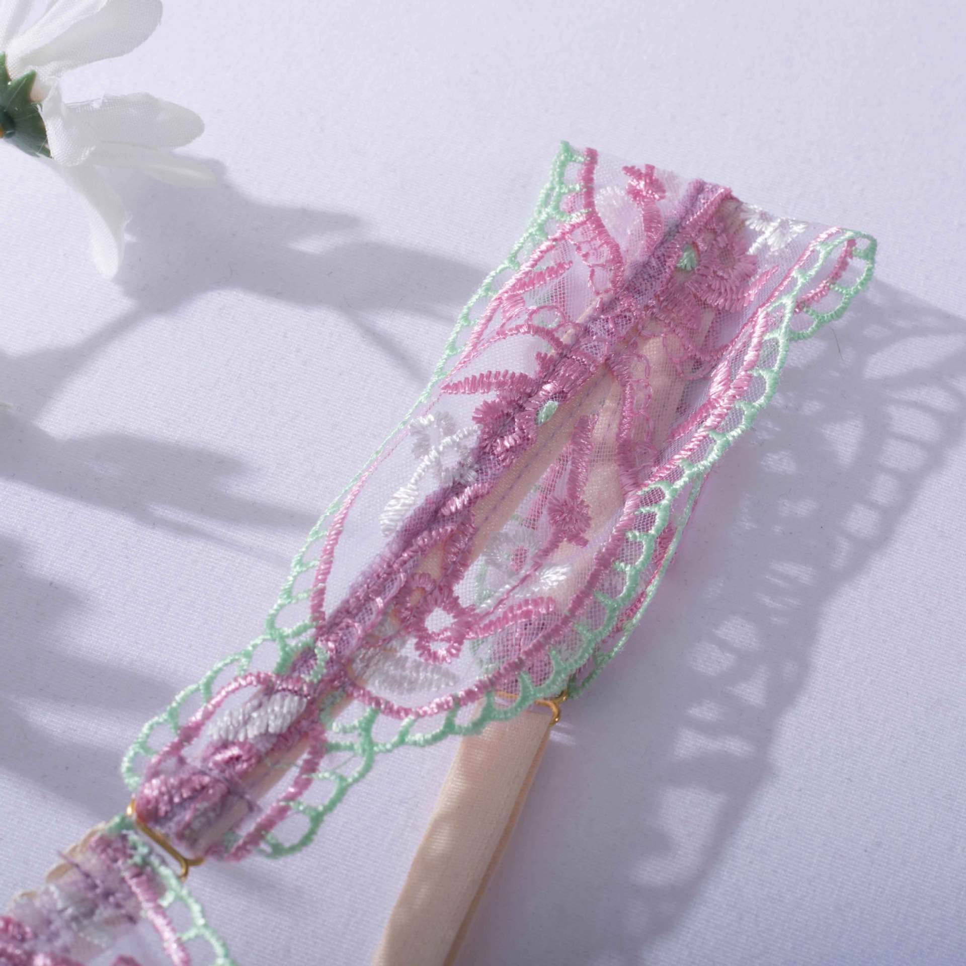 Sheer Mesh Sexy Lingerie Bra Set with Embroidered Flowers Over View