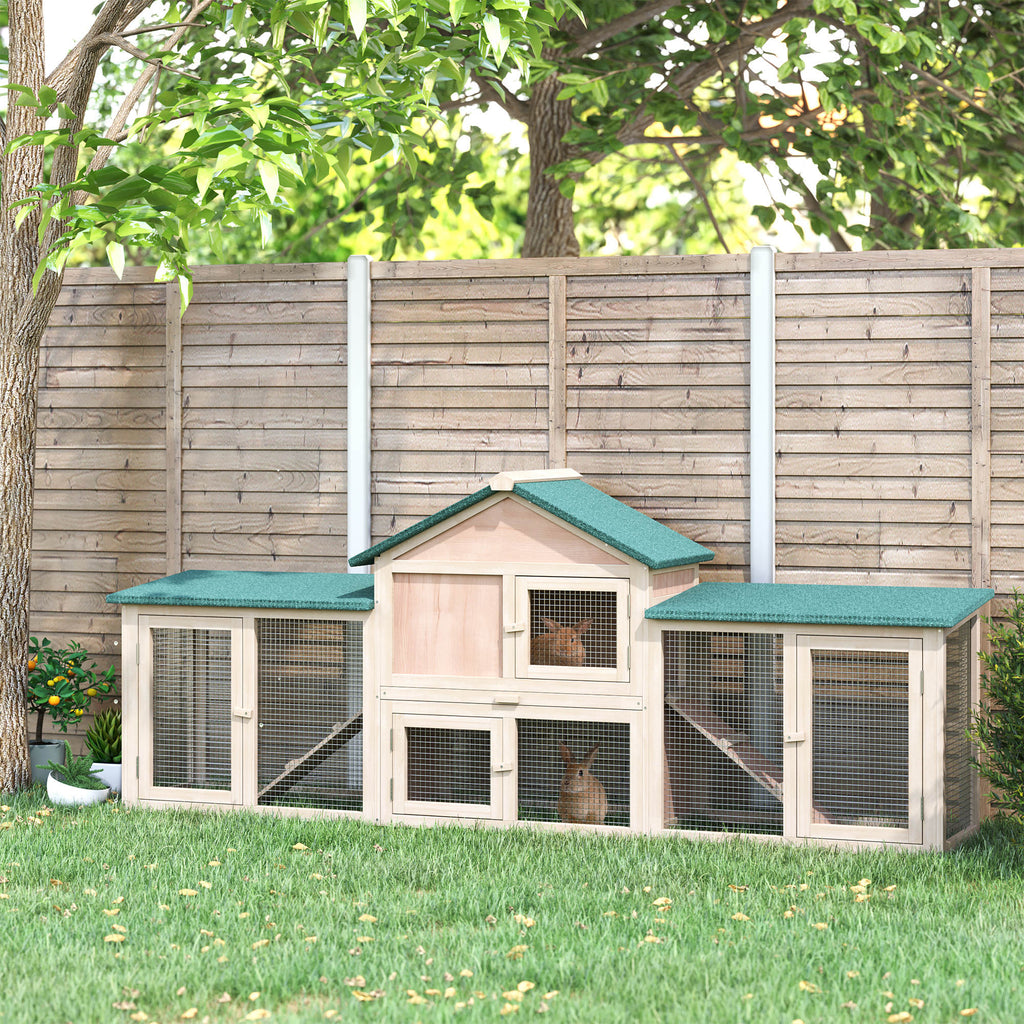 Deluxe Two-Storey Wooden Bunny Rabbit Hutch, Guinea Pig Hutch, w/ Ladder Outdoor Run Box Slide-out Tray 210 x 45.5 x 84.5 cm-1