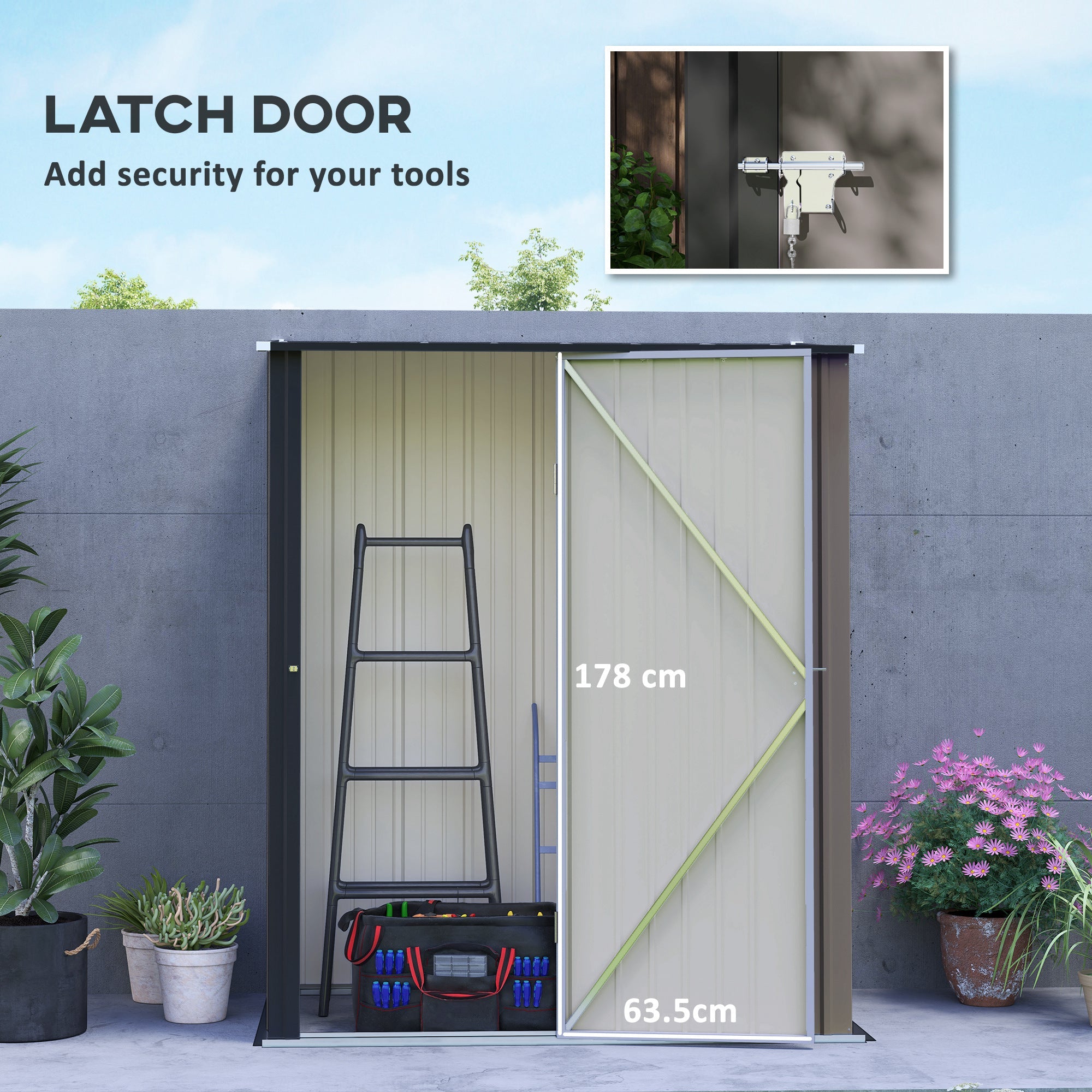 5.3 x 3.1ft Corrugated Steel Garden Shed - Robust Light Grey Storage-4