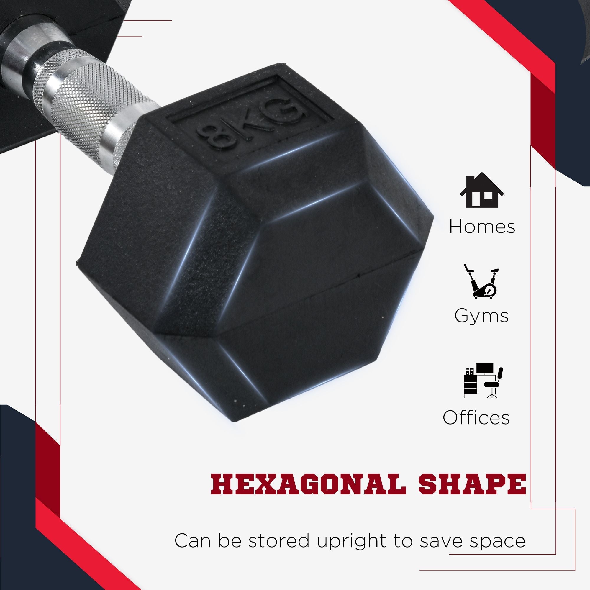 Set of 2 Rubber Hex Dumbbells for Weight Lifting - Black-4