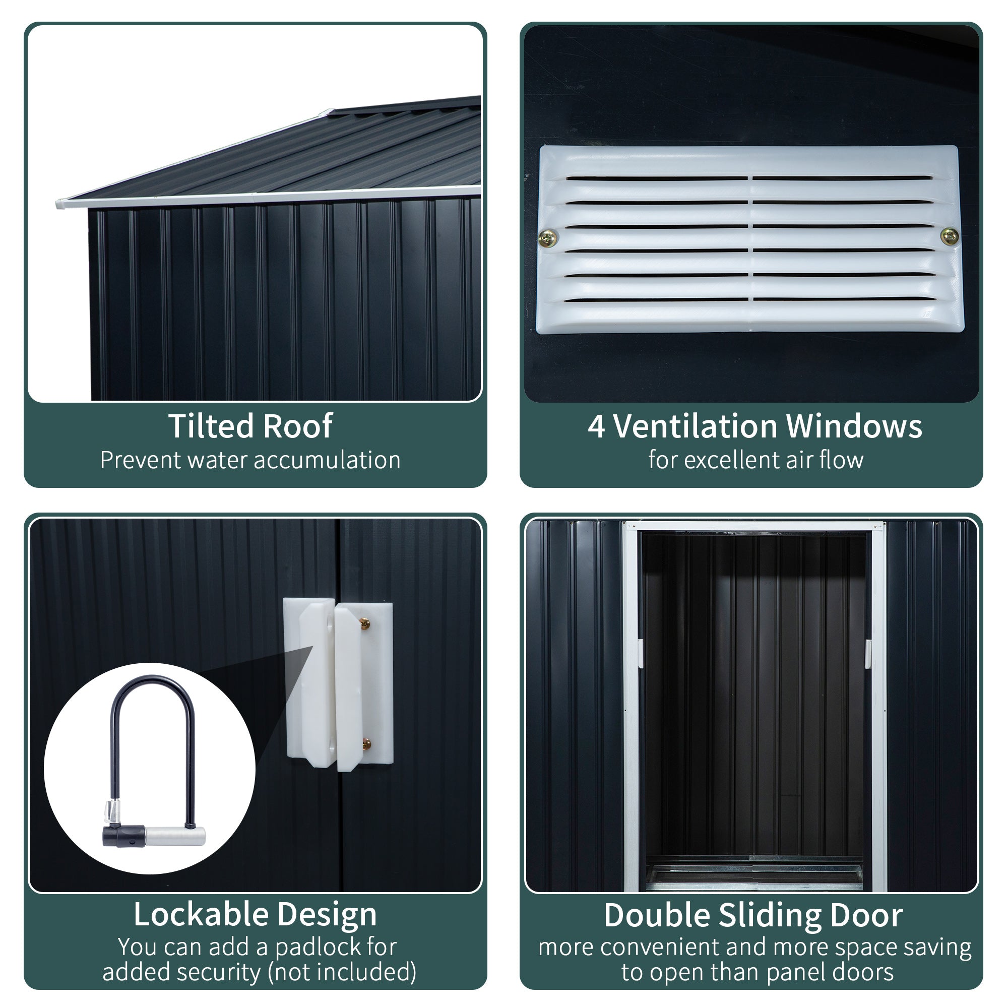 9 x 6ft Metal Outdoor Garden Storage Shed with Ventilation Dark Grey-4